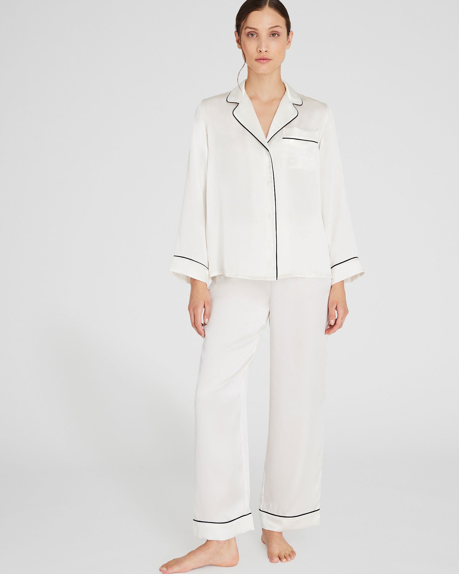 CLUB MONACO - Ensemble pyjama en soie à manches longues - Crème