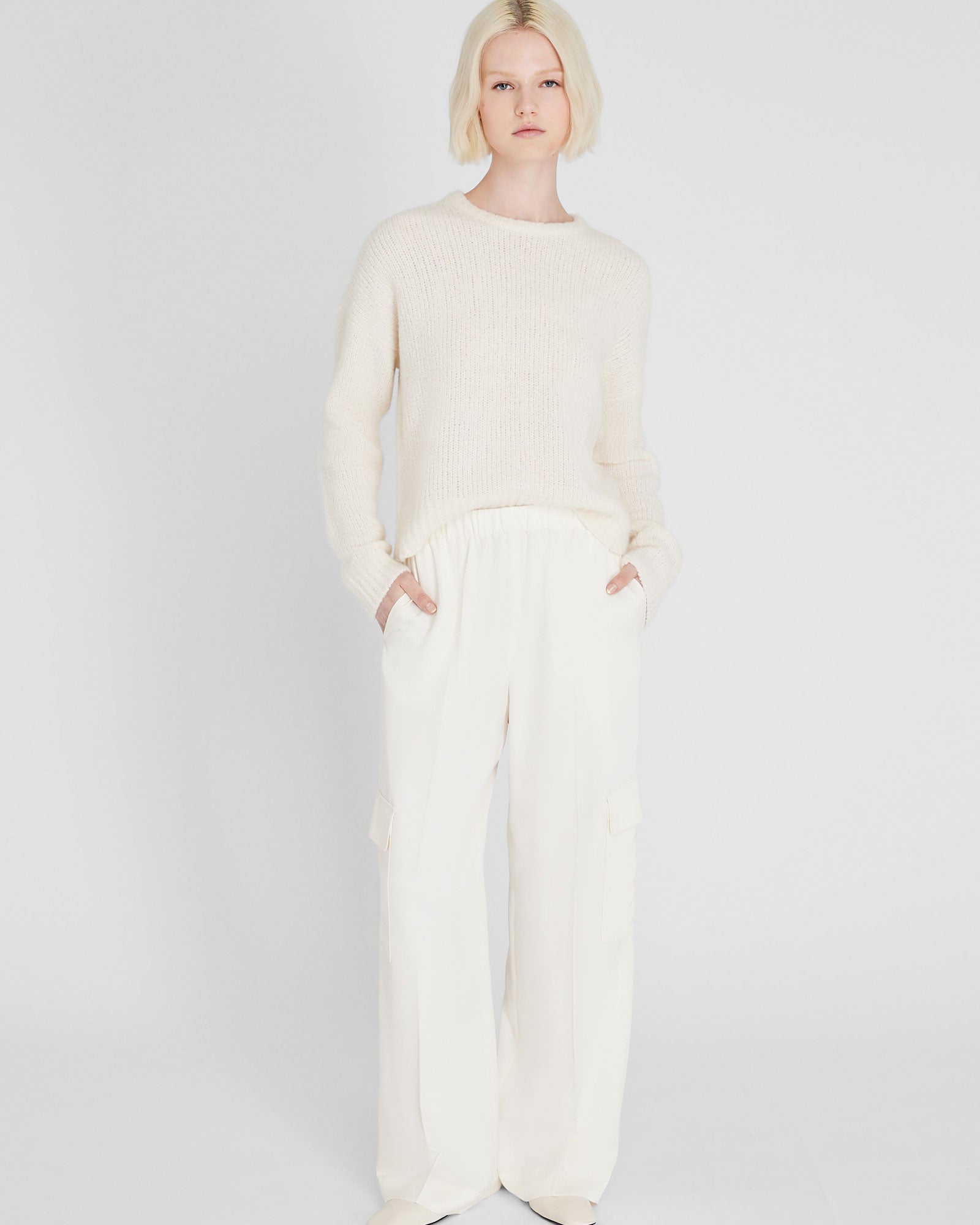 CLUB MONACO - Pantalon cargo en soie - Blanc Cassé