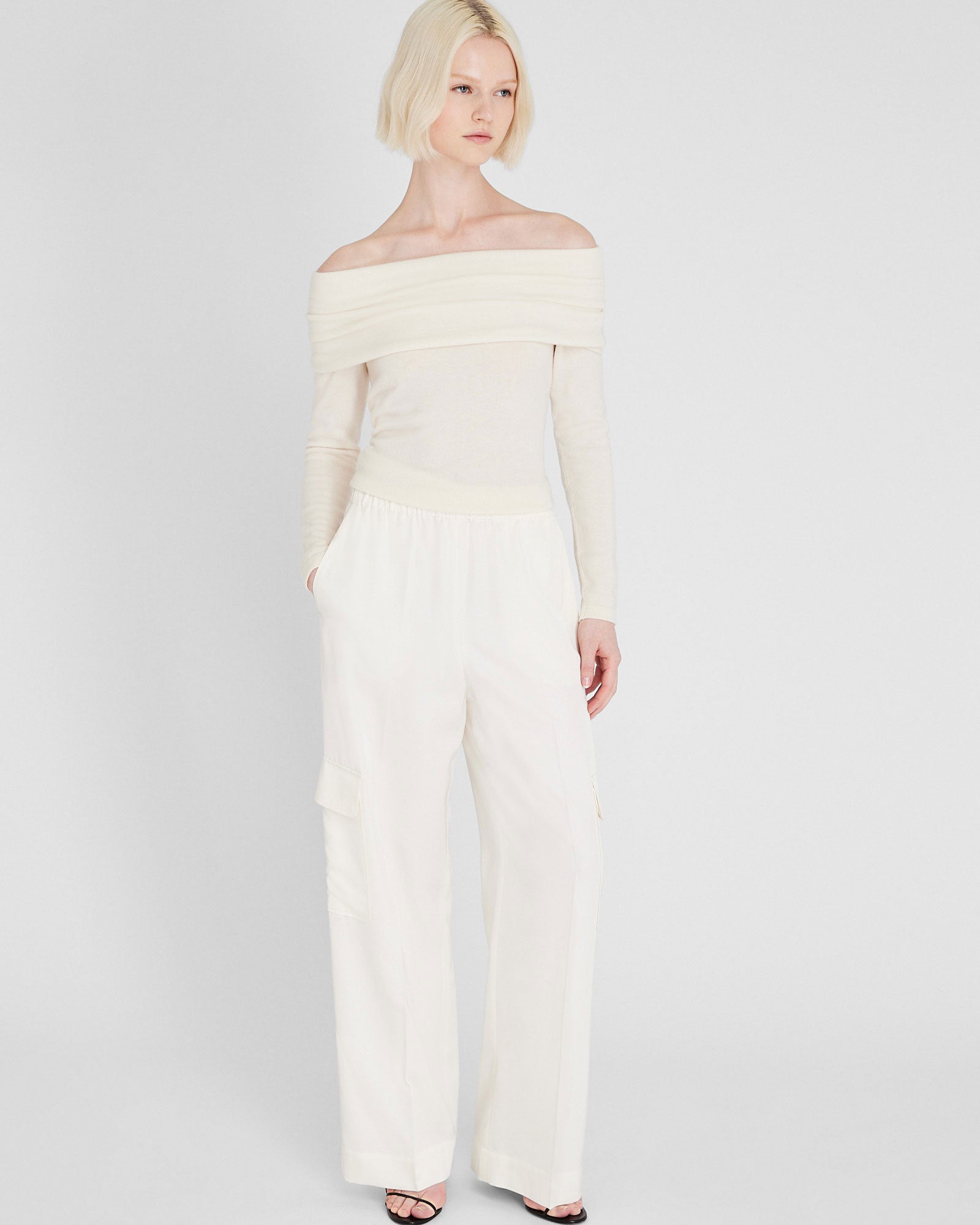 CLUB MONACO - Pantalon cargo en soie - Blanc Cassé
