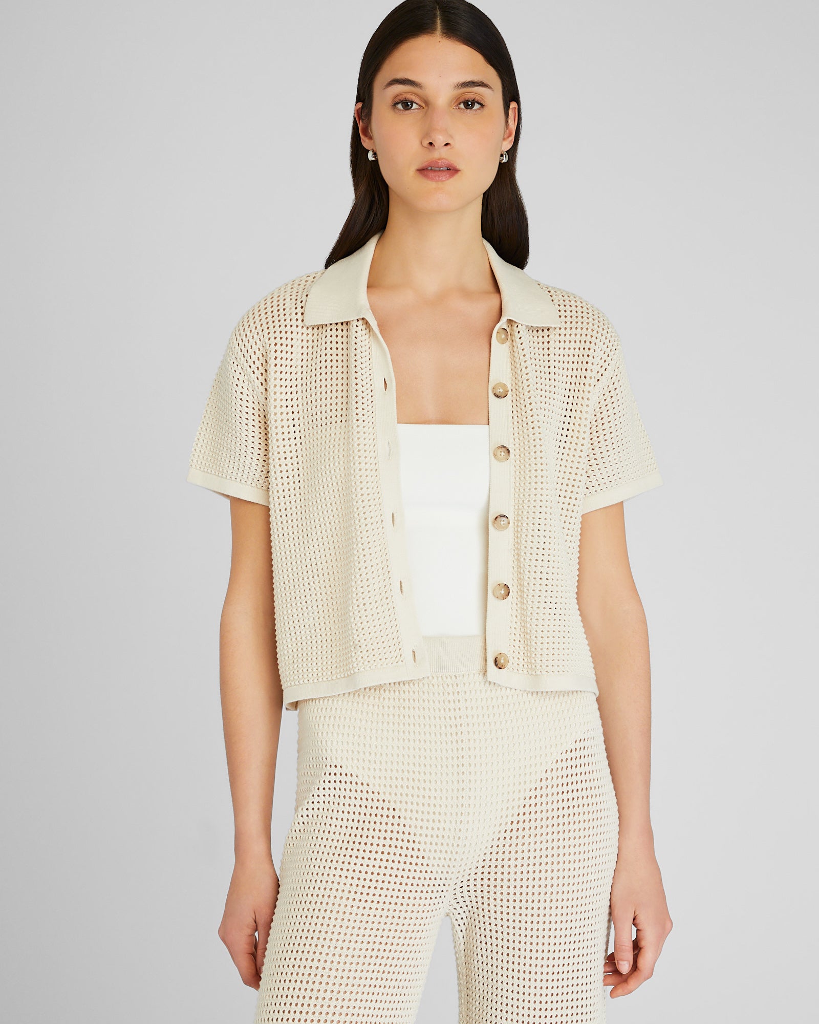 CLUB MONACO - Open Stitch Button-Down Sweater - Ivory