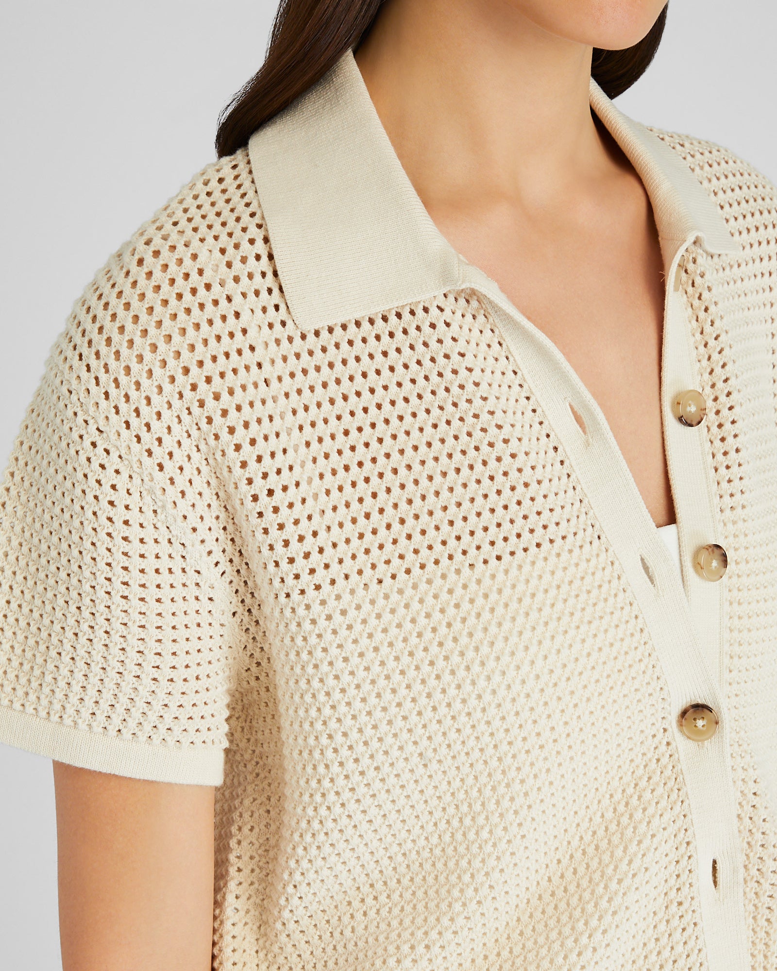 CLUB MONACO - Open Stitch Button-Down Sweater - Ivory