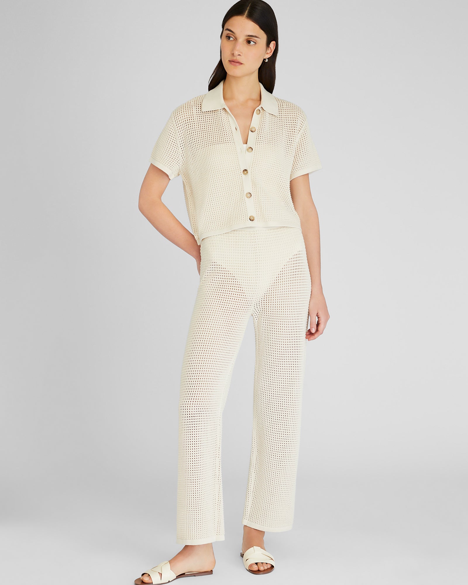 CLUB MONACO - Open Stitch Button-Down Sweater - Ivory