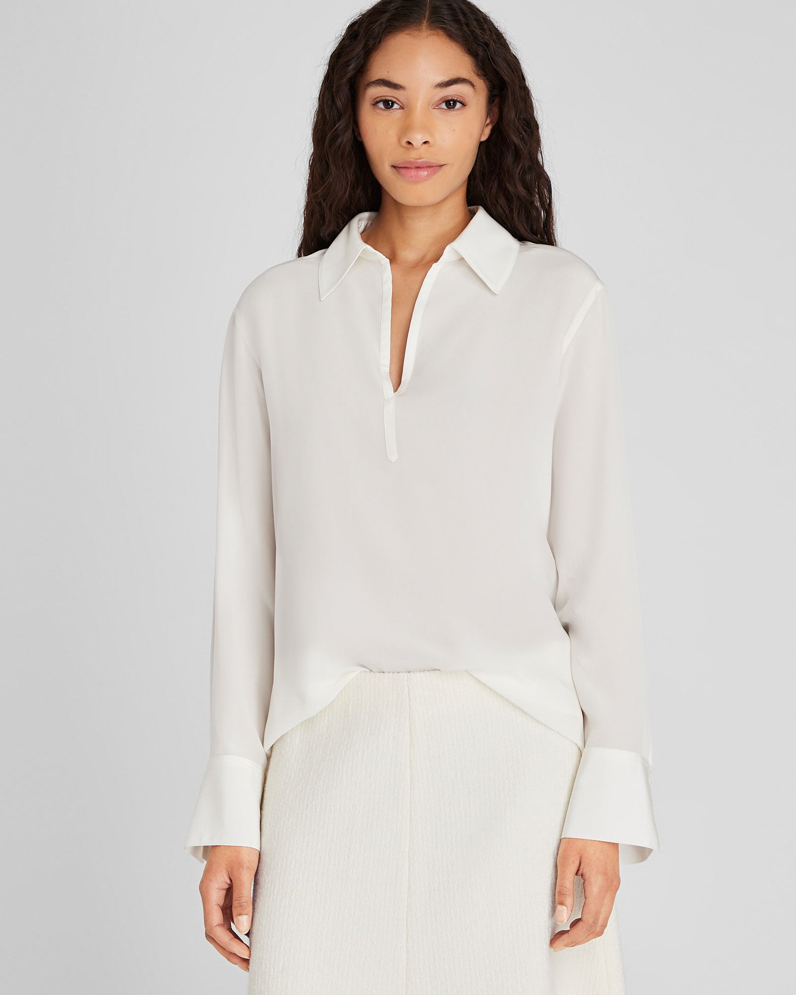 CLUB MONACO - Chemise popover en soie - Blanc