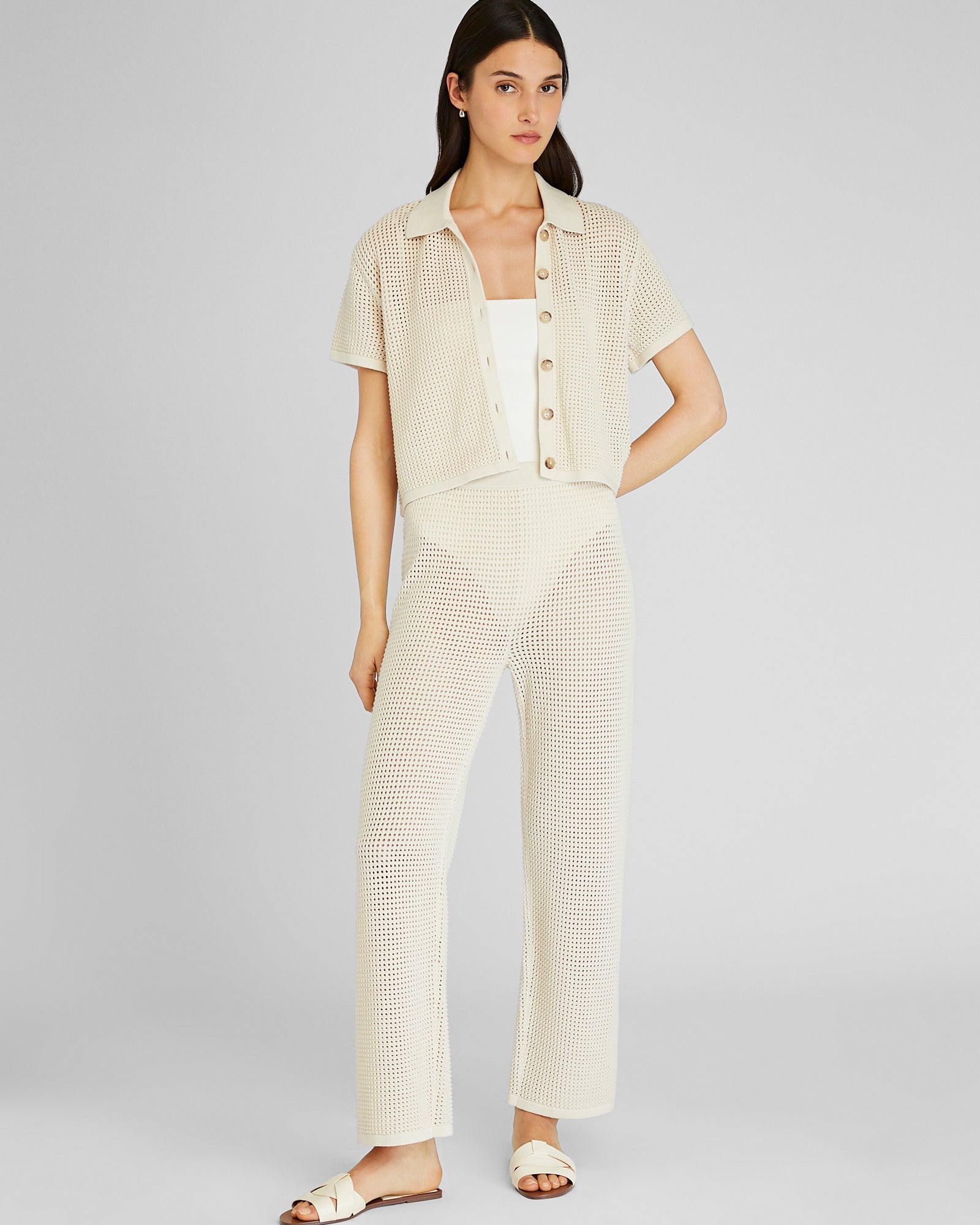CLUB MONACO - Pantalon à maille ouverte - Ivoire