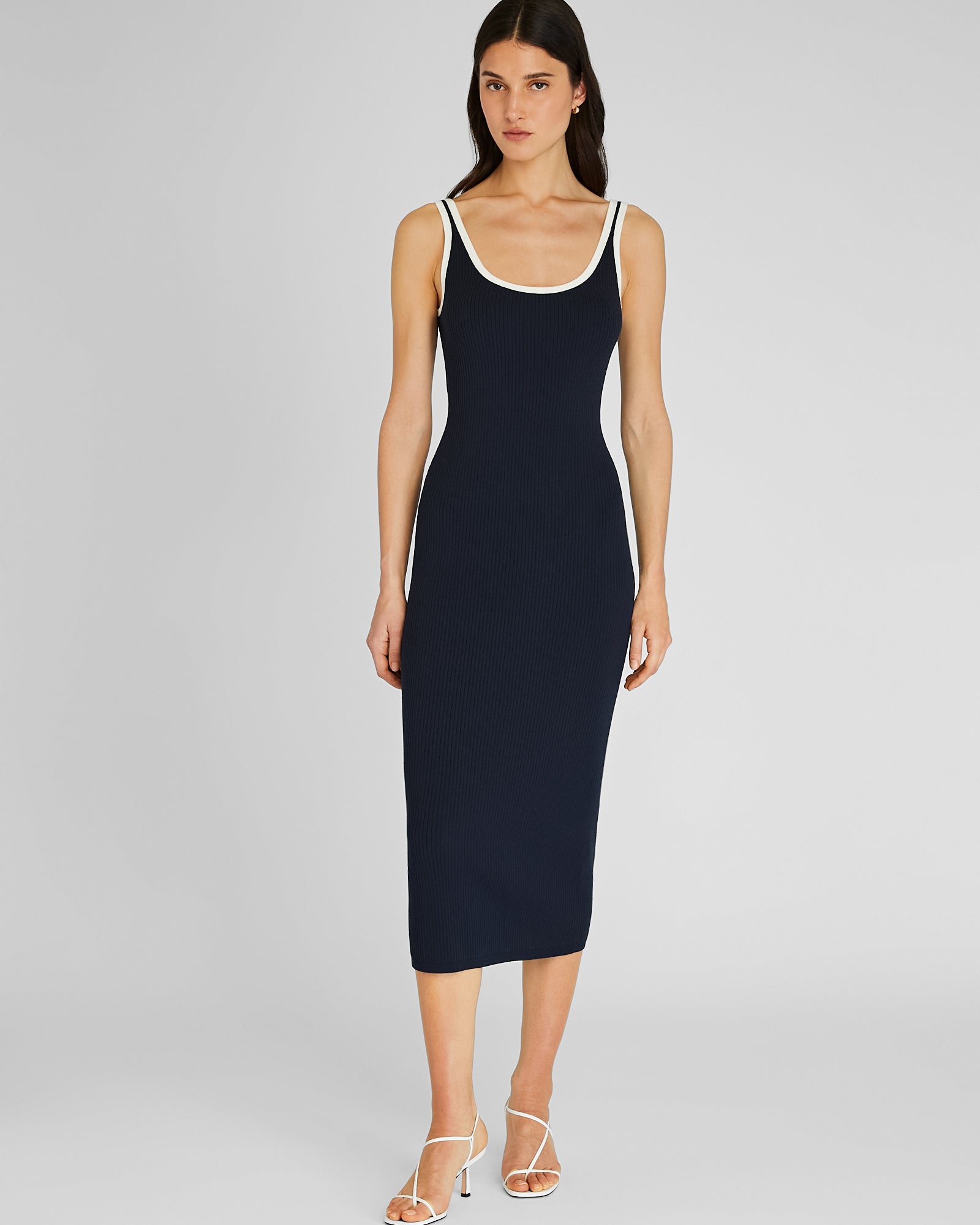 CLUB MONACO - Textured Ribbed Tank Dress With Contrast Trim - Dark Navy