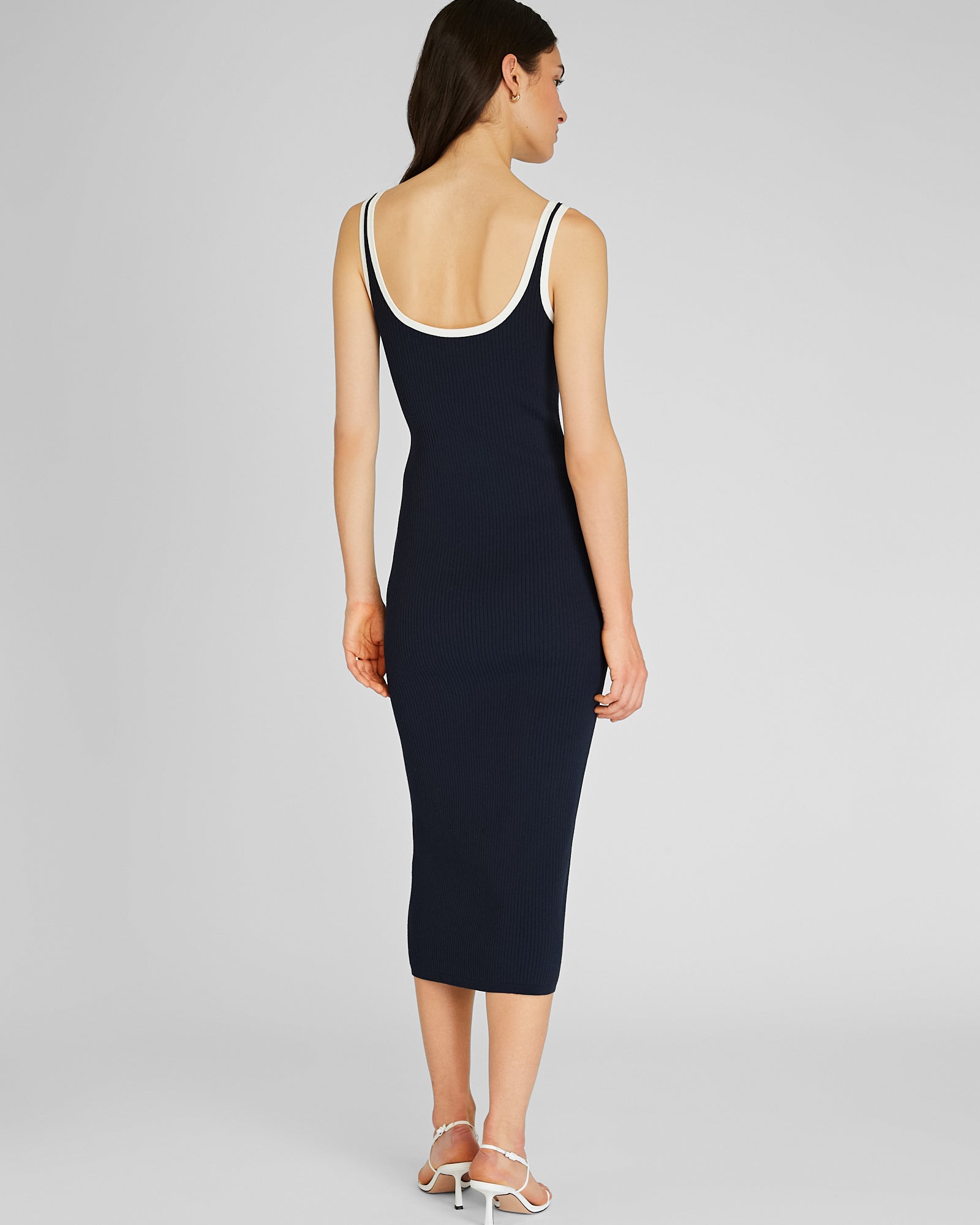 CLUB MONACO - Textured Ribbed Tank Dress With Contrast Trim - Dark Navy