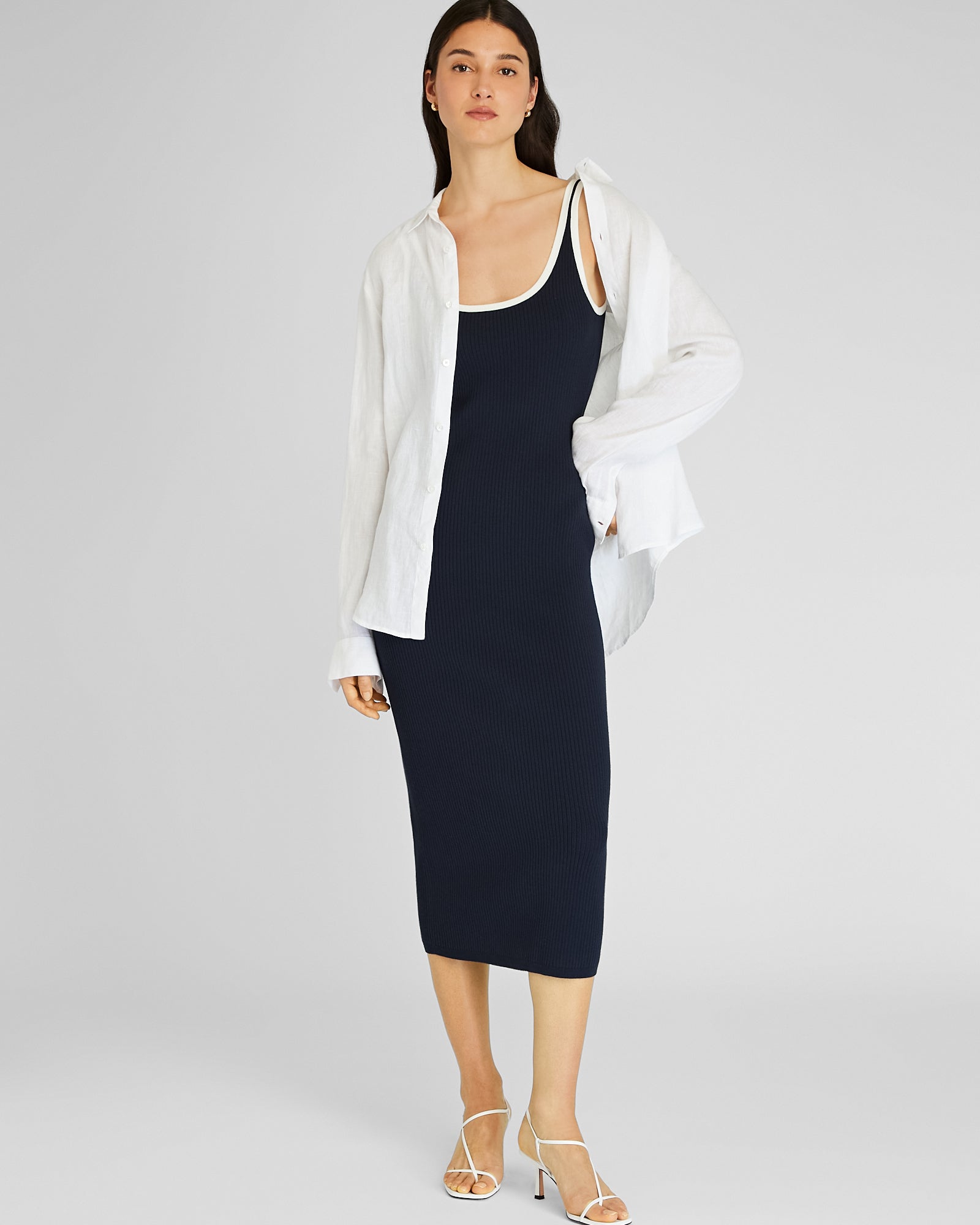 CLUB MONACO - Textured Ribbed Tank Dress With Contrast Trim - Dark Navy
