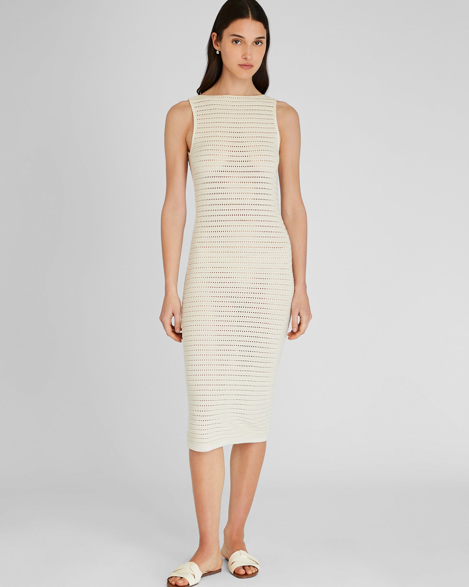 CLUB MONACO - Open Stitch Boatneck Midi Sweater Dress - Ivory