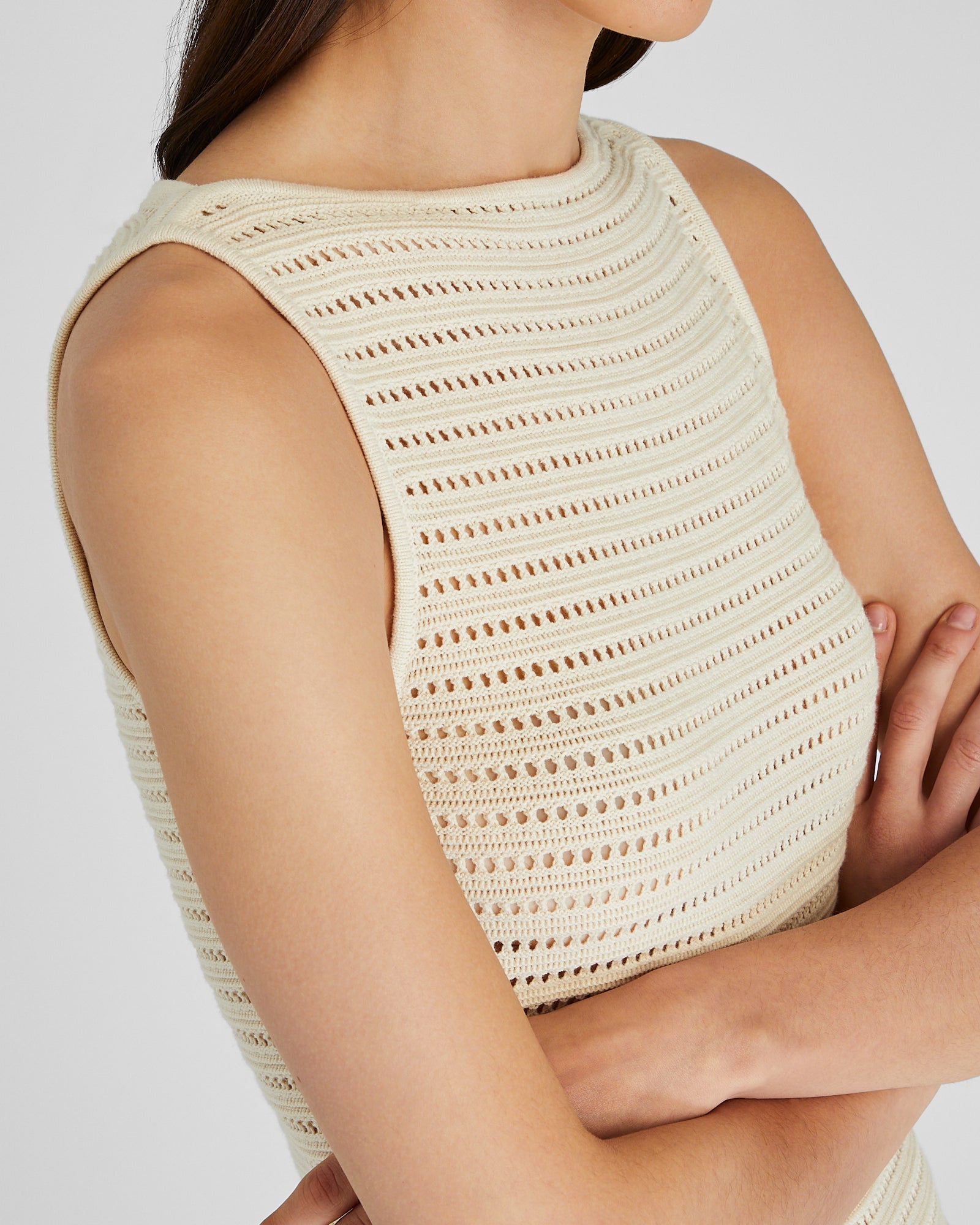 CLUB MONACO - Open Stitch Boatneck Midi Sweater Dress - Ivory