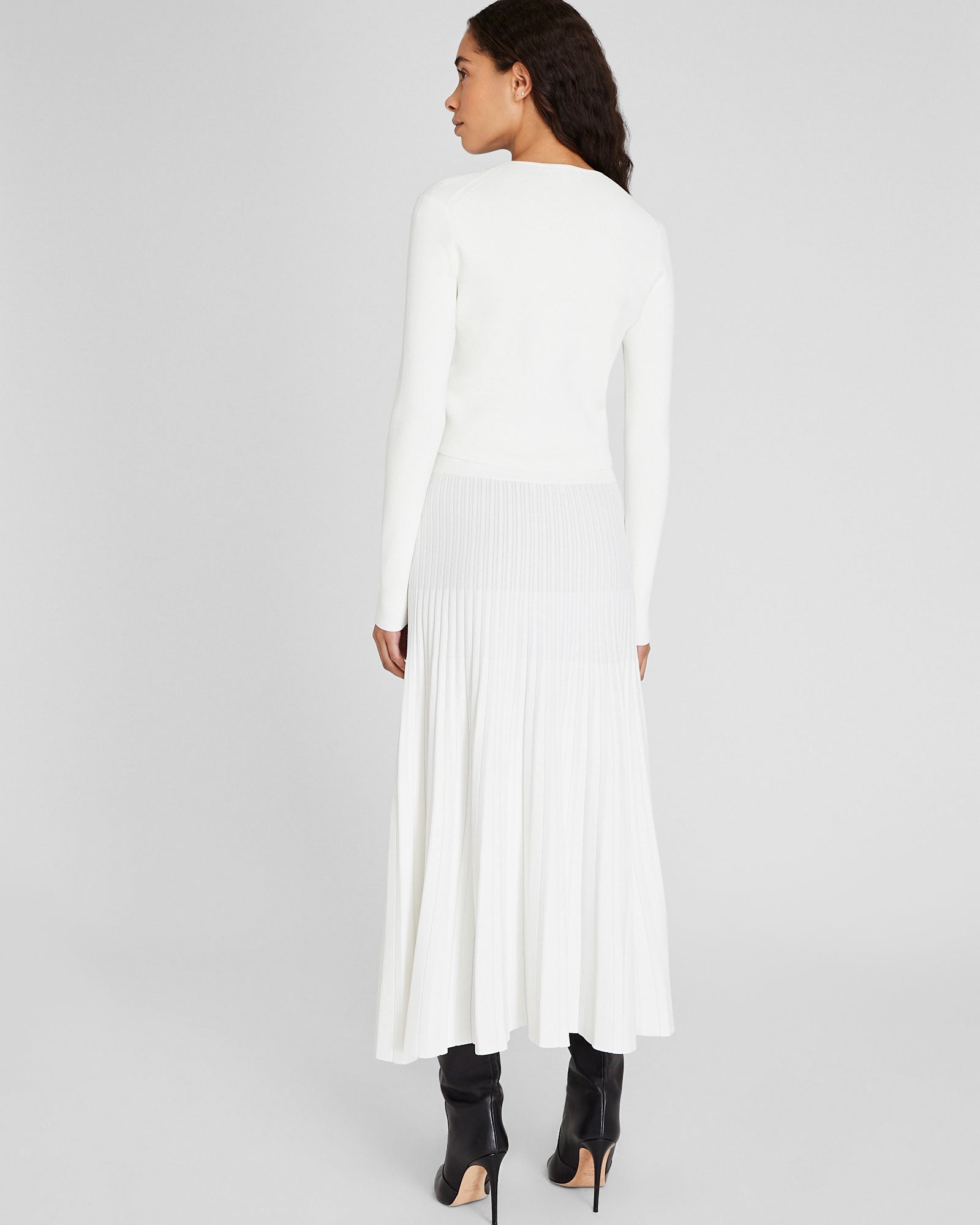 CLUB MONACO - Sunburst Pleat Ribbed Knit Midi Skirt - Soft Pearl
