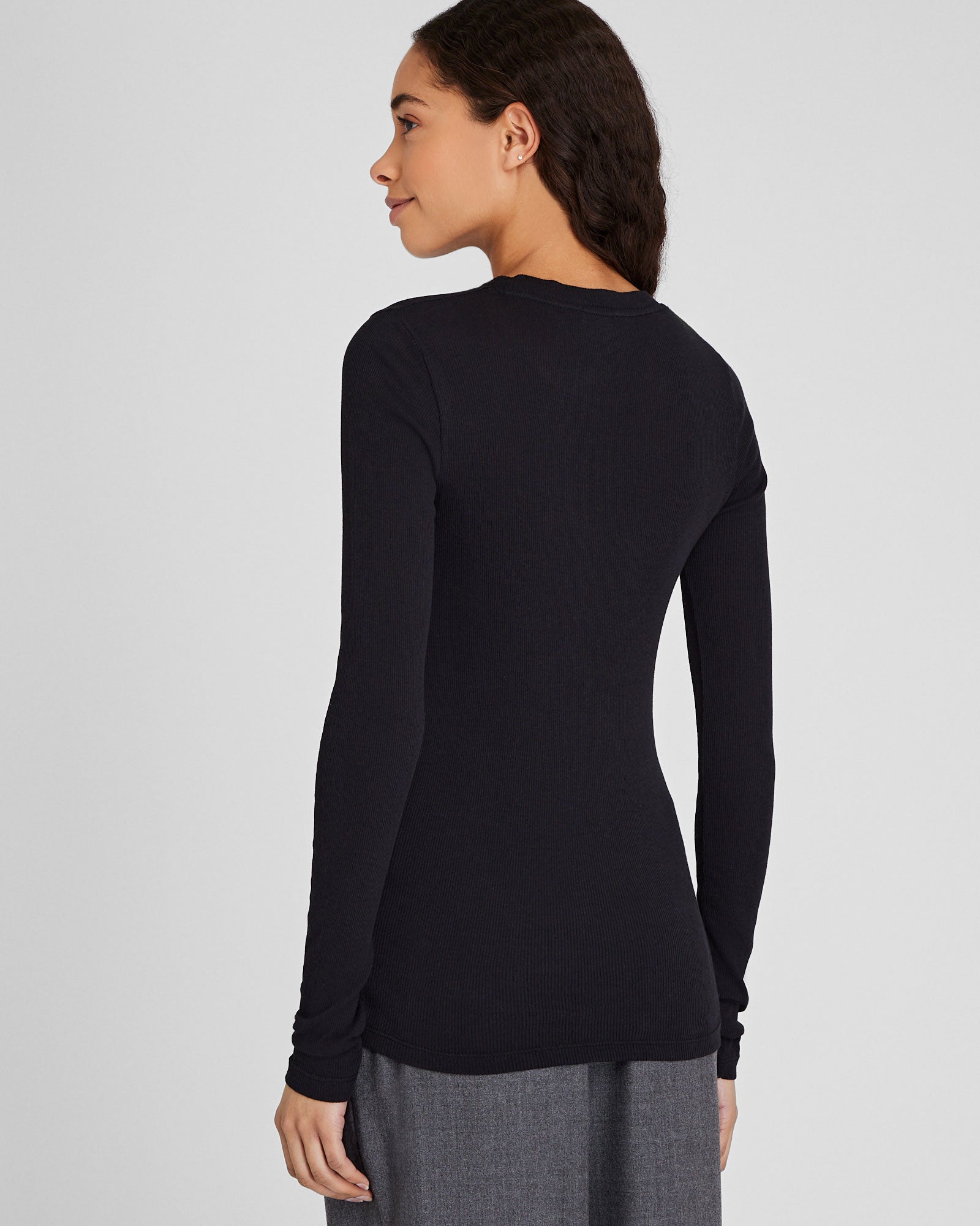 CLUB MONACO - Ribbed Cotton Long-Sleeve Tee - Black