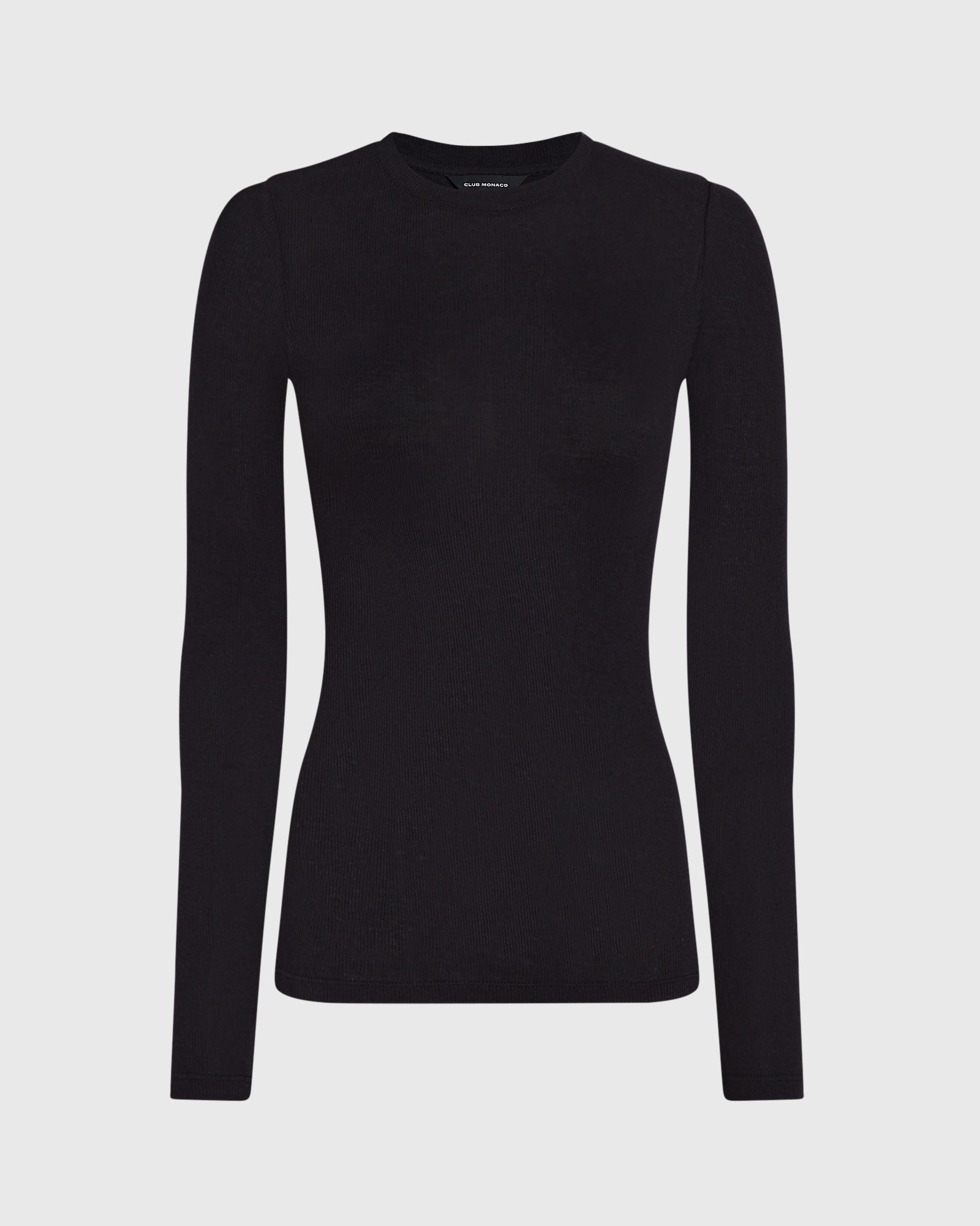 CLUB MONACO - Ribbed Cotton Long-Sleeve Tee - Black