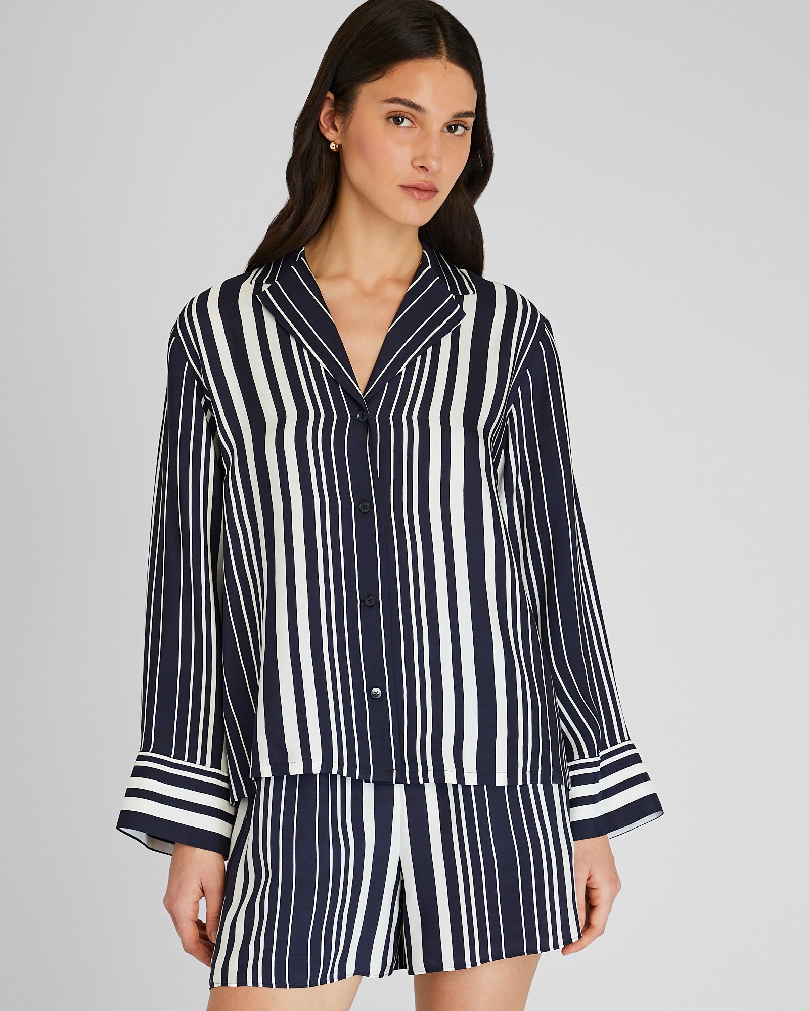 CLUB MONACO - Relaxed Resort Shirt - Navy White Stripe