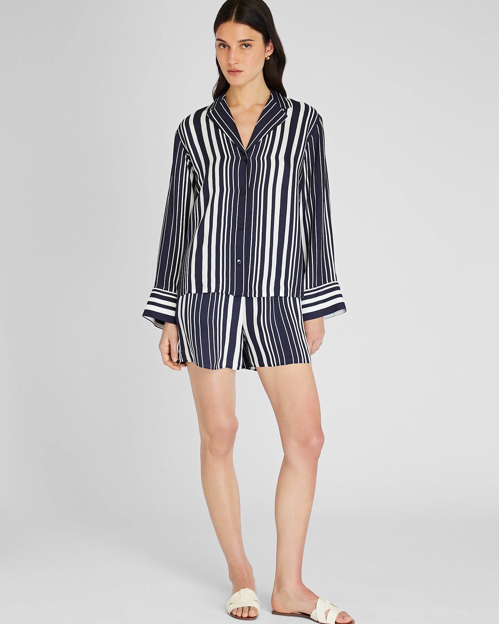 CLUB MONACO - Relaxed Resort Shirt - Navy White Stripe
