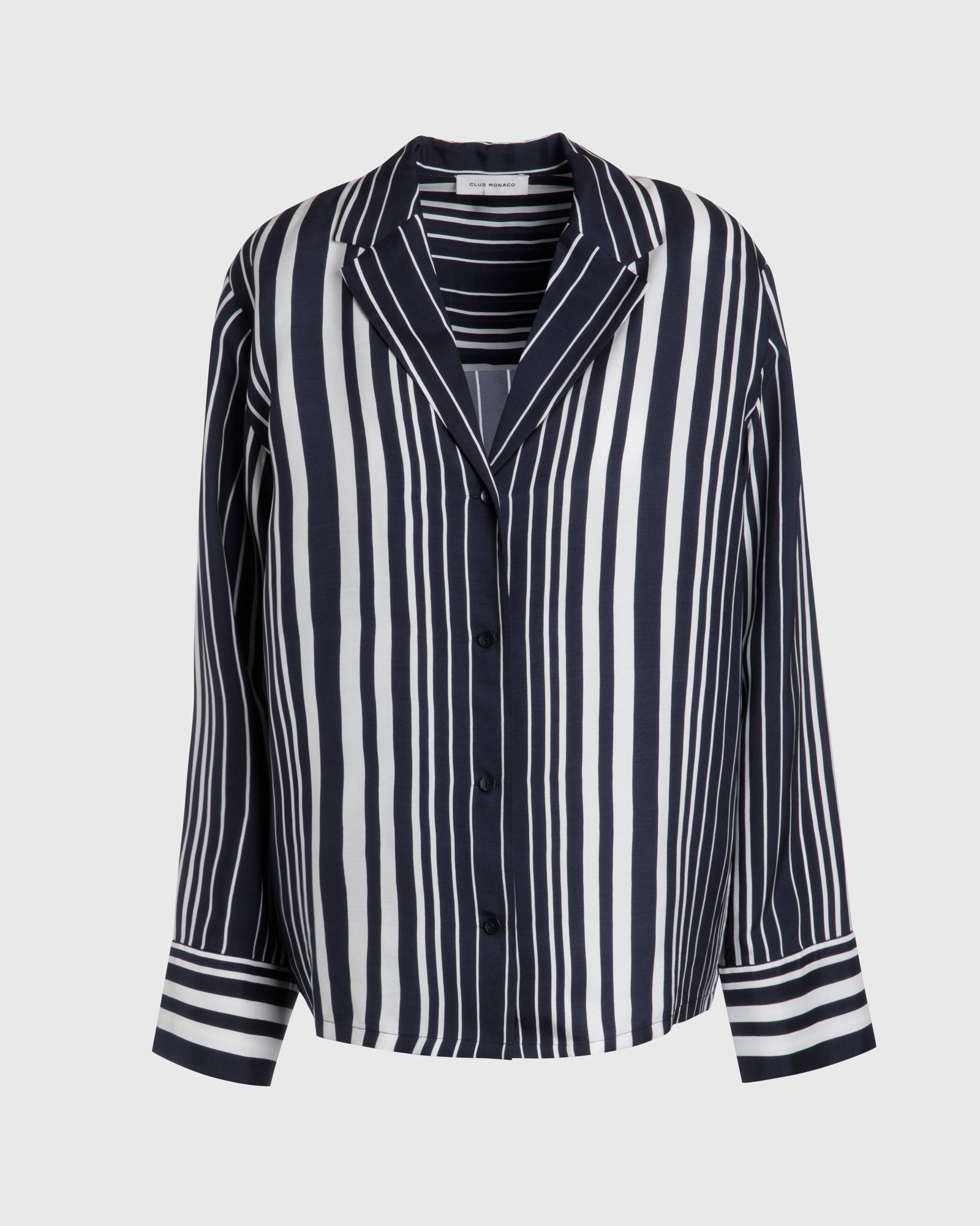 CLUB MONACO - Relaxed Resort Shirt - Navy White Stripe