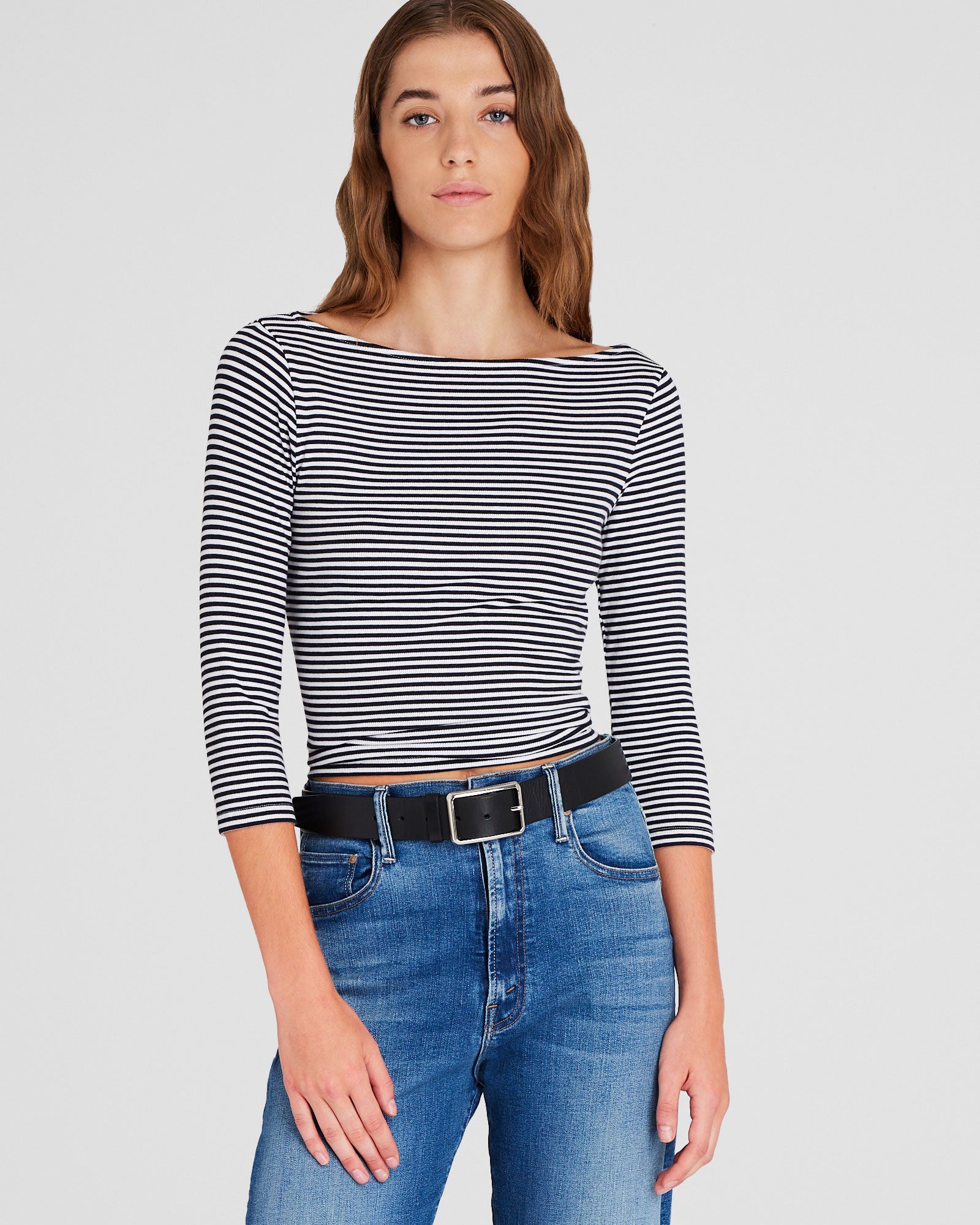 CLUB MONACO - Bowee Striped Boatneck Tee - White Base Stripe