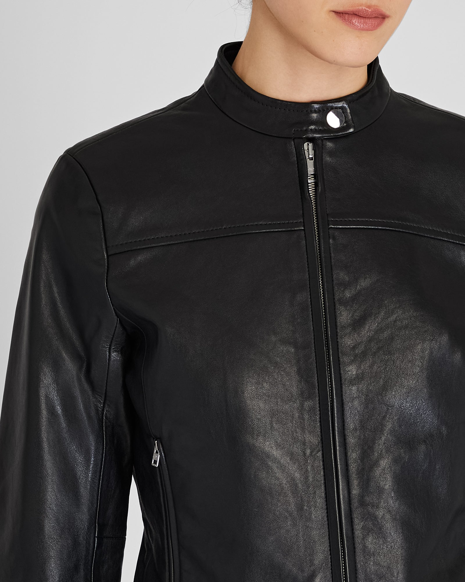 CLUB MONACO - Leather Racer Jacket - Black