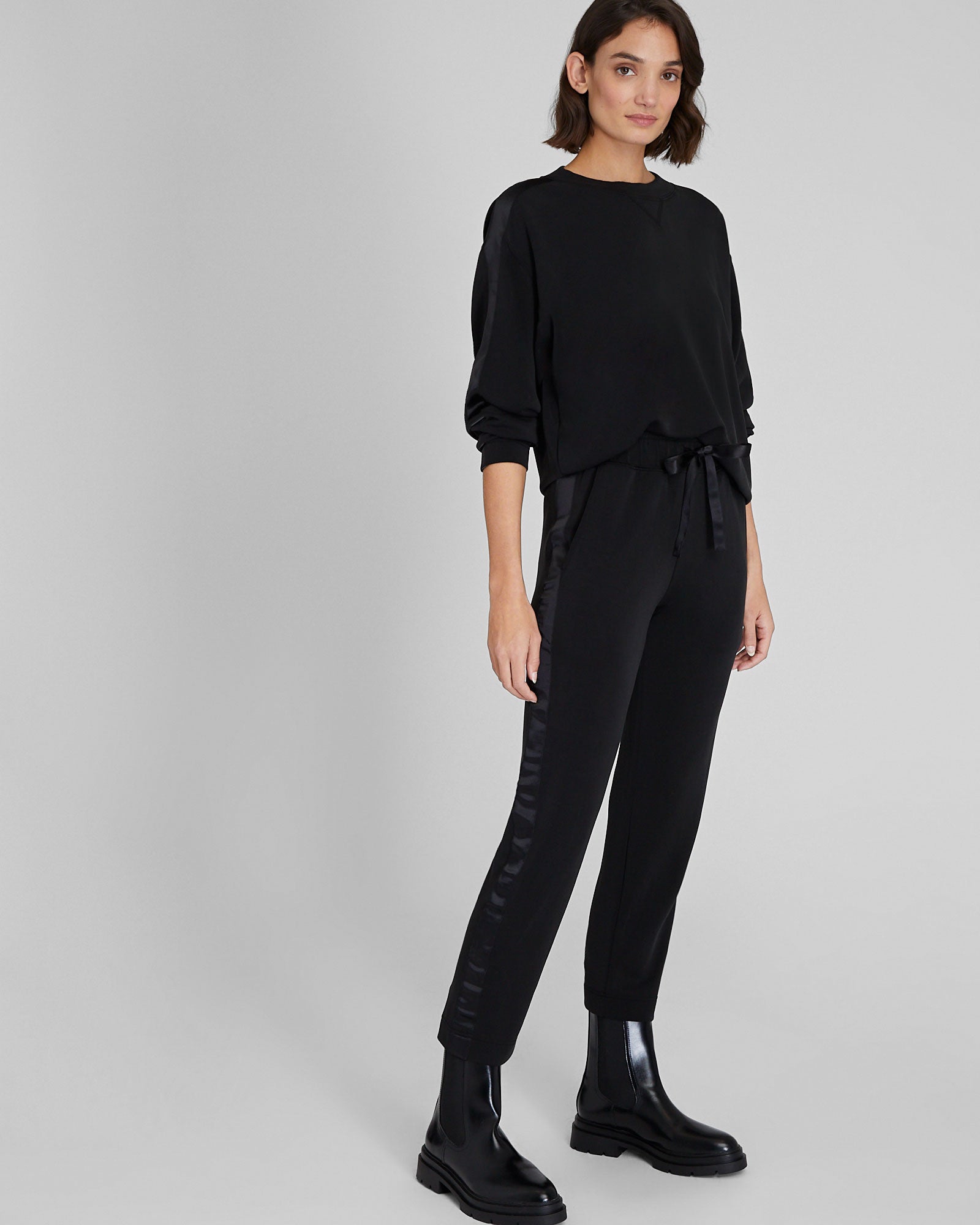 CLUB MONACO - Satin Stripe Knit Pant - Black