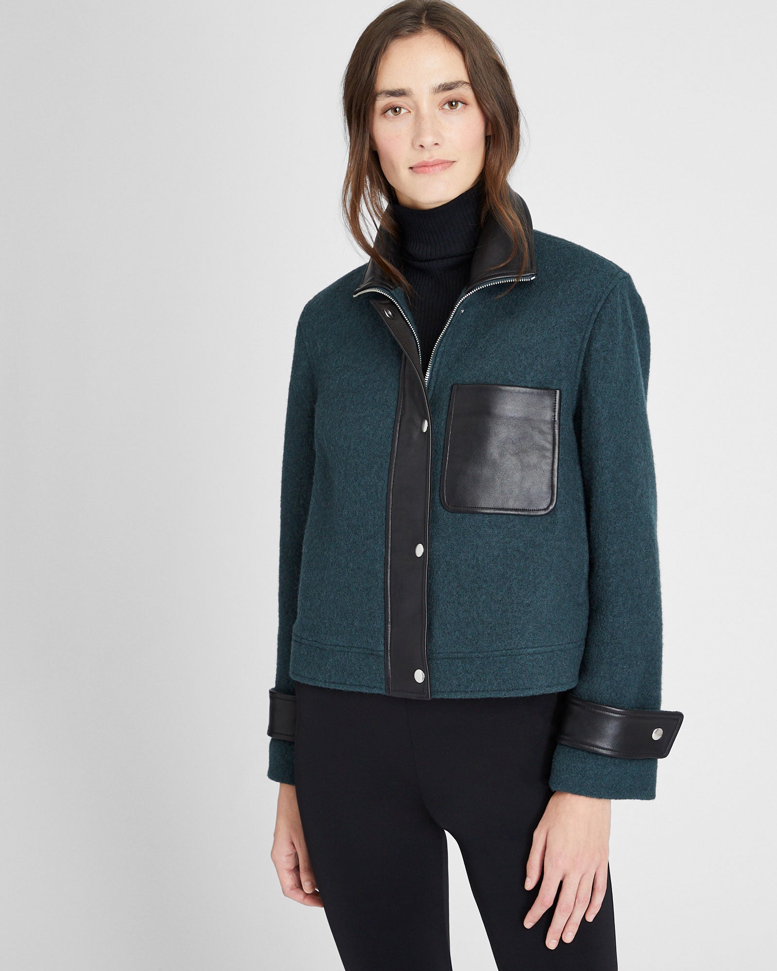 CLUB MONACO - Veste courte en cuir - Vert