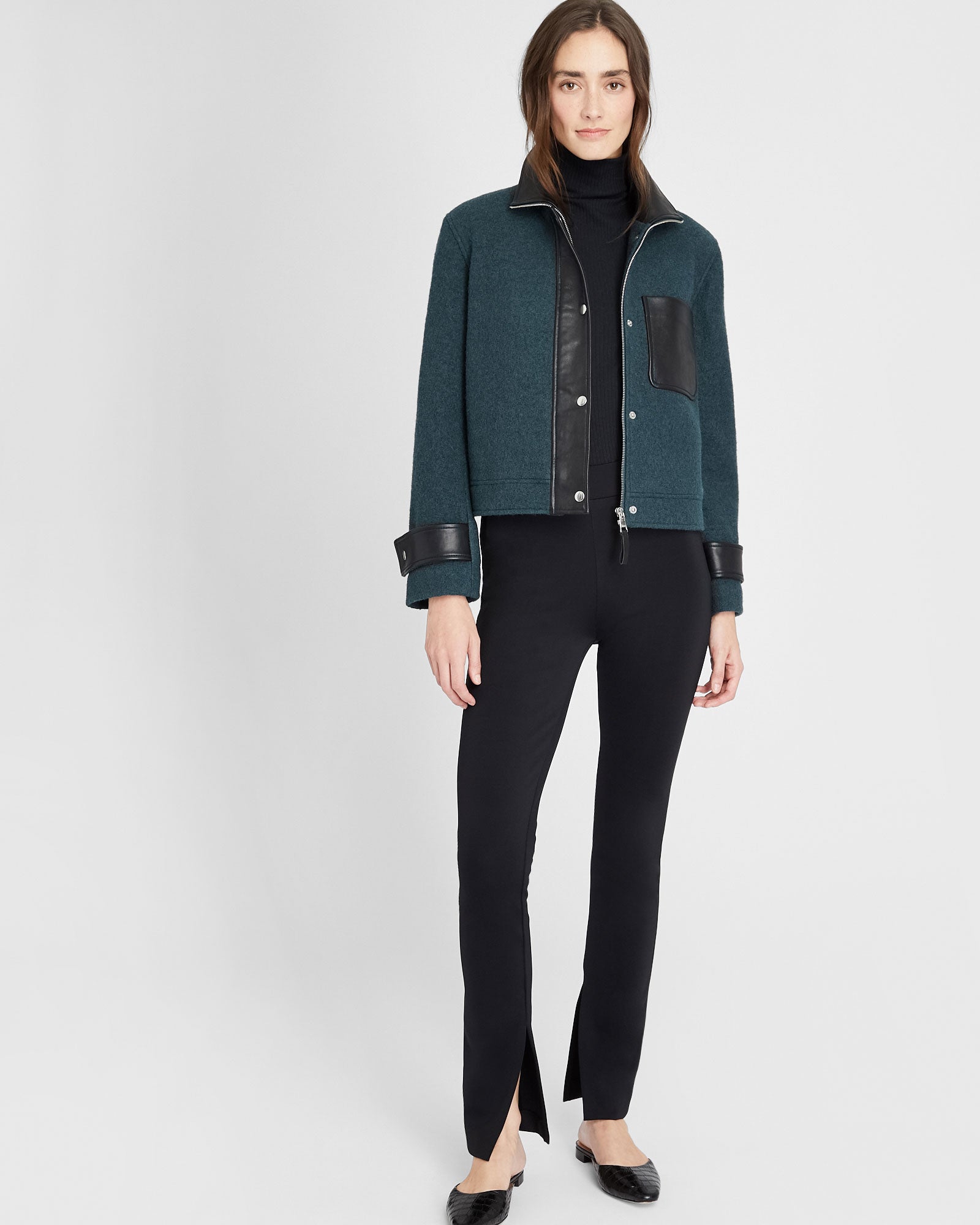 CLUB MONACO - Veste courte en cuir - Vert