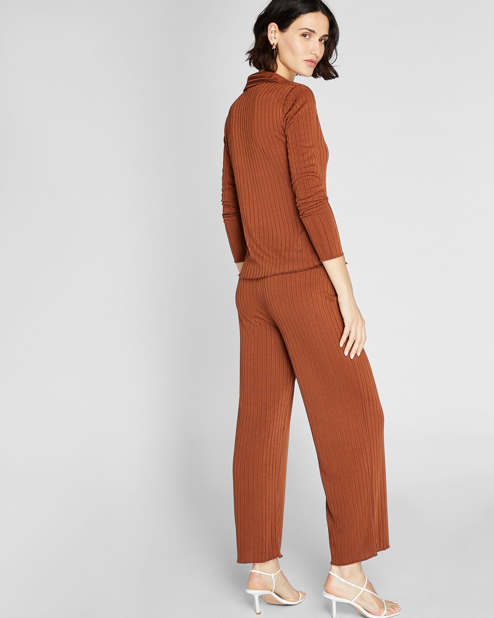 CLUB MONACO - Pantalon à tricot côtelé large - Tortue Ambre