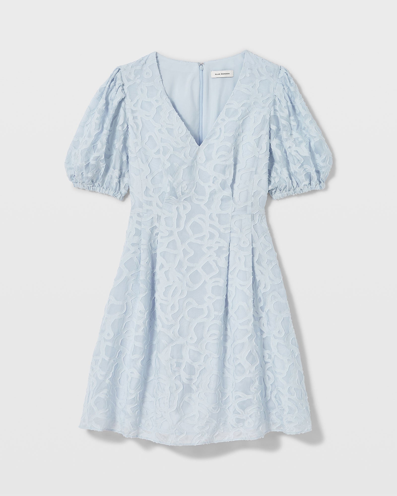 CLUB MONACO - Textured Puff Sleeve V-Neck Dress - Blue