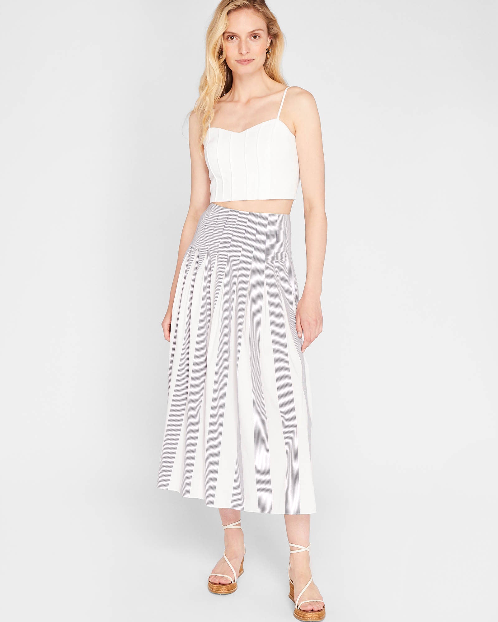 CLUB MONACO - Pleated Stripe Skirt - Navy White Stripe
