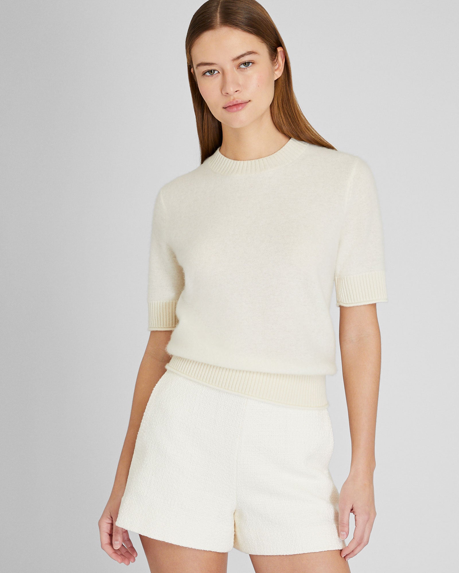 CLUB MONACO - Short Sleeve Boiled Cashmere Tee - Ivory
