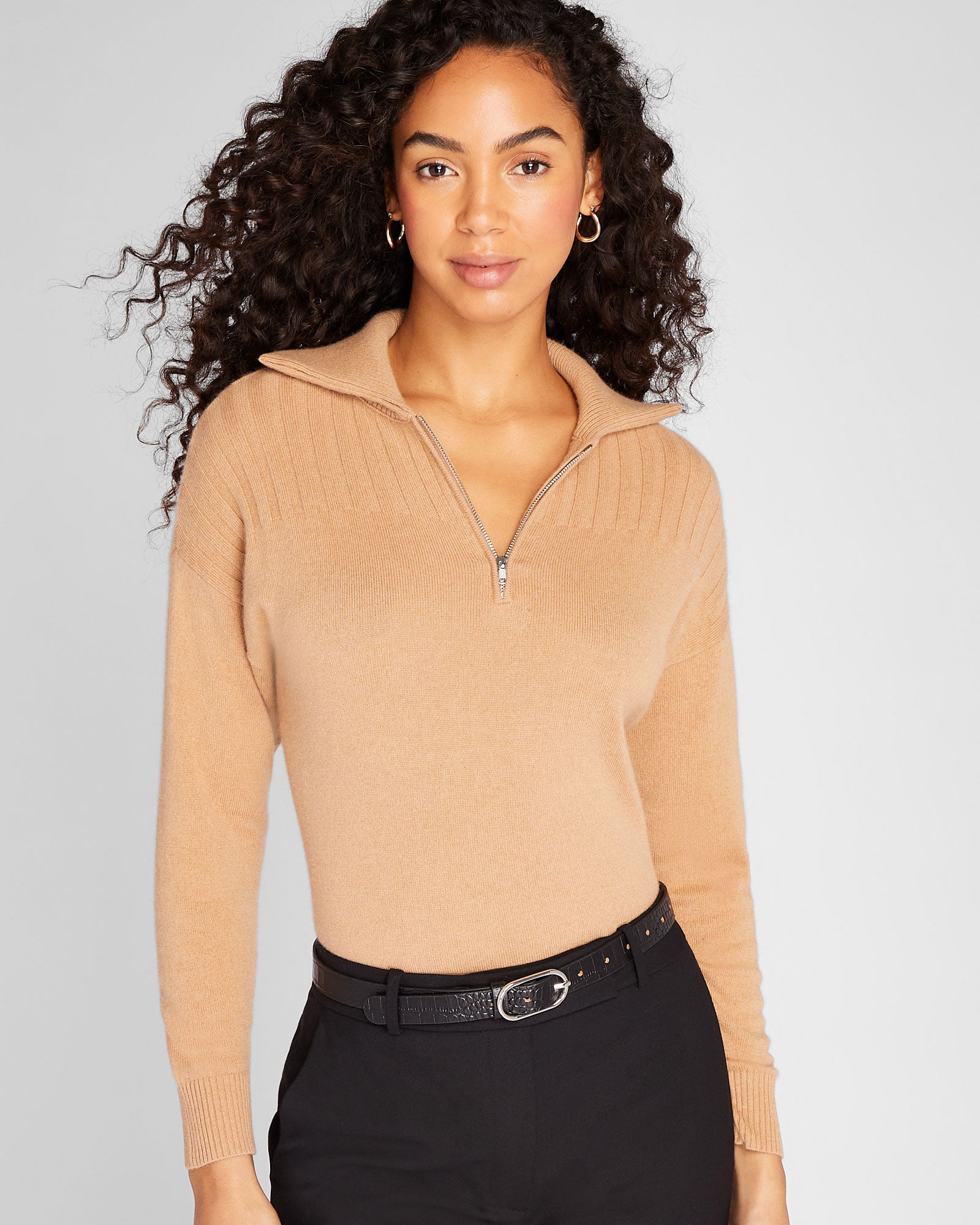 CLUB MONACO - Cashmere Ribbed Quarter-Zip Sweater - Latte