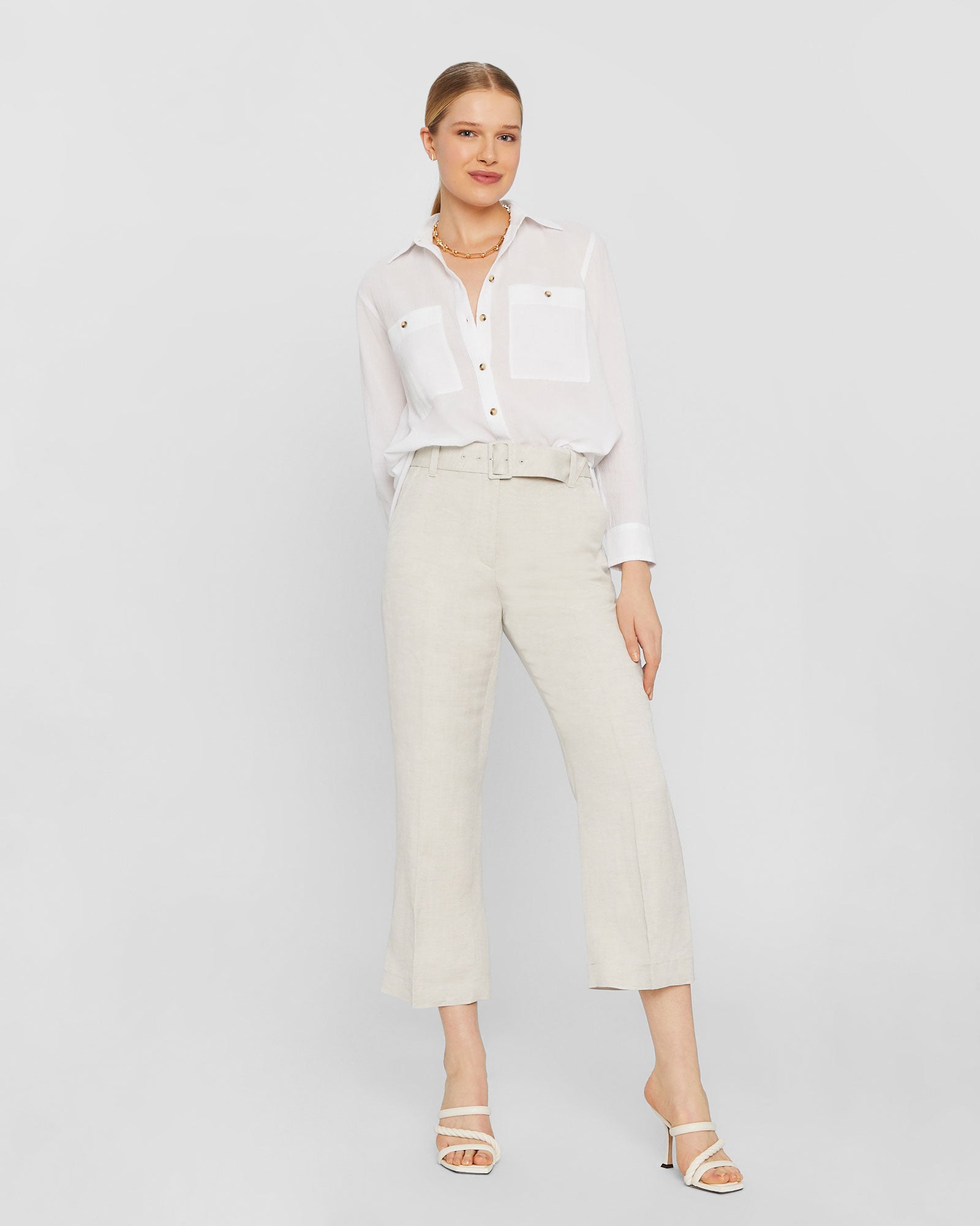 CLUB MONACO - Belted Linen Blend Trouser - Flaxseed