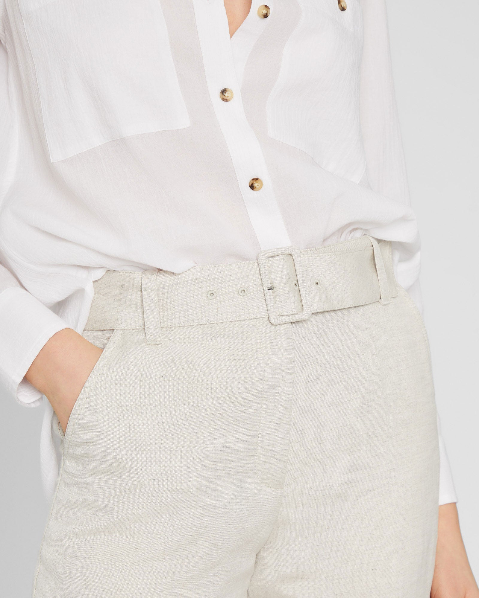 CLUB MONACO - Belted Linen Blend Trouser - Flaxseed
