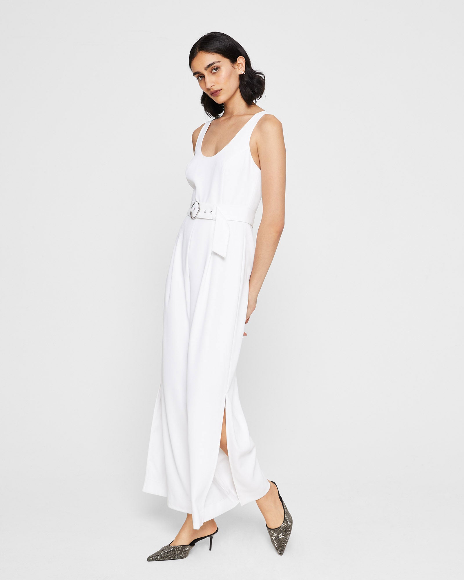 CLUB MONACO - Belted Scoop Neck Jumpsuit - White