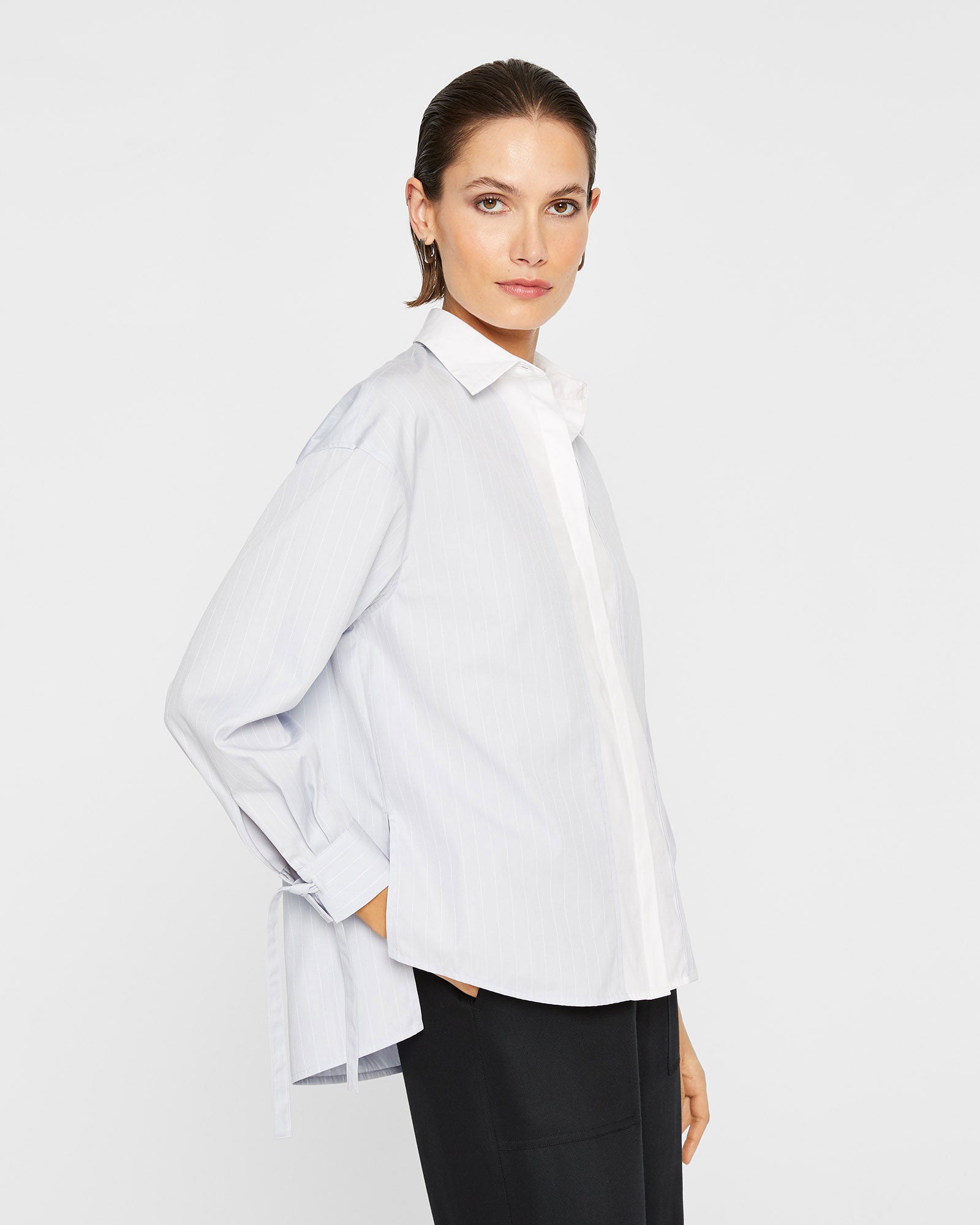 CLUB MONACO - Tie Detail Weekend Shirt - Blue Stripe