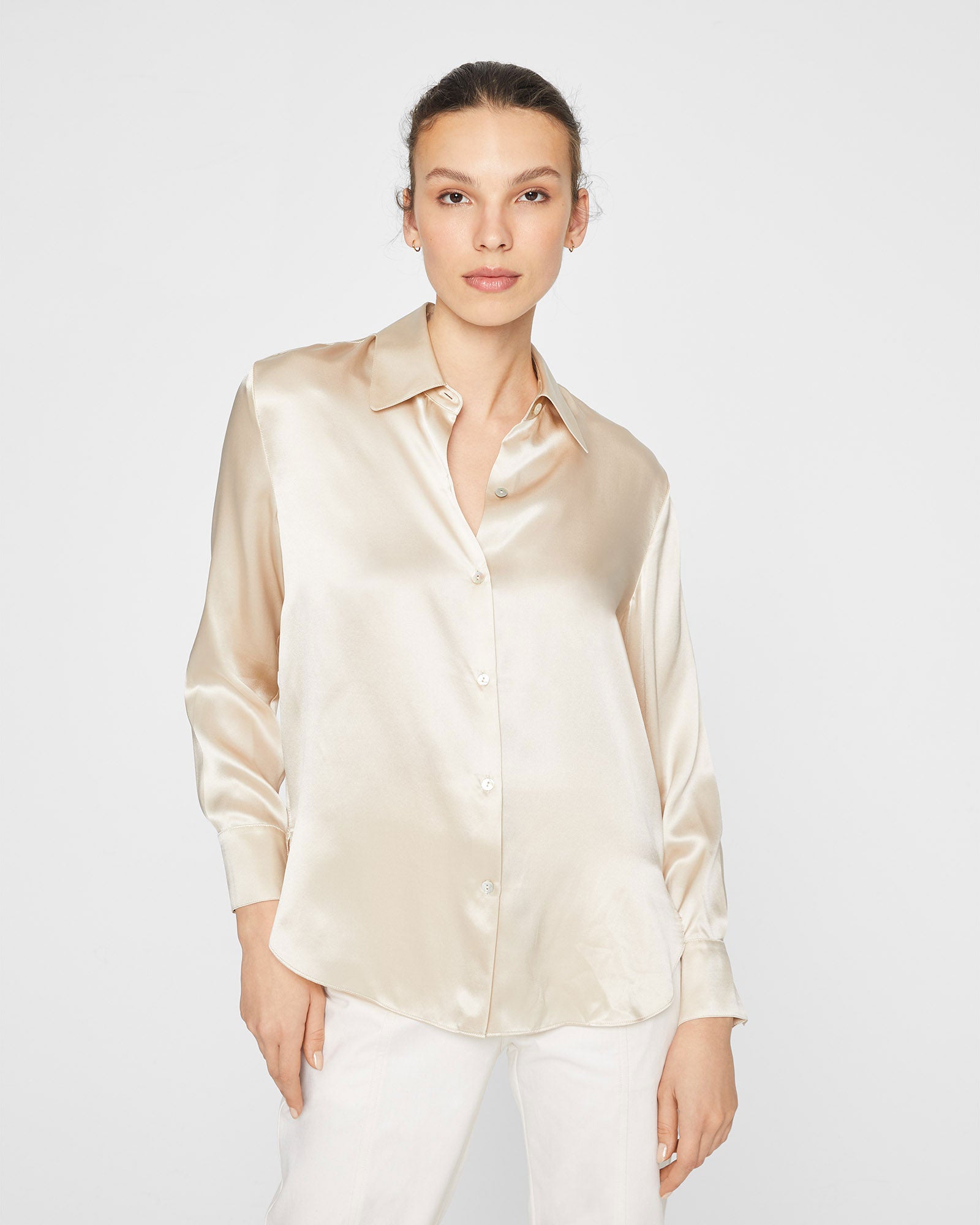 CLUB MONACO - Blouse boutonnée en soie charmeuse - Rose Pâle