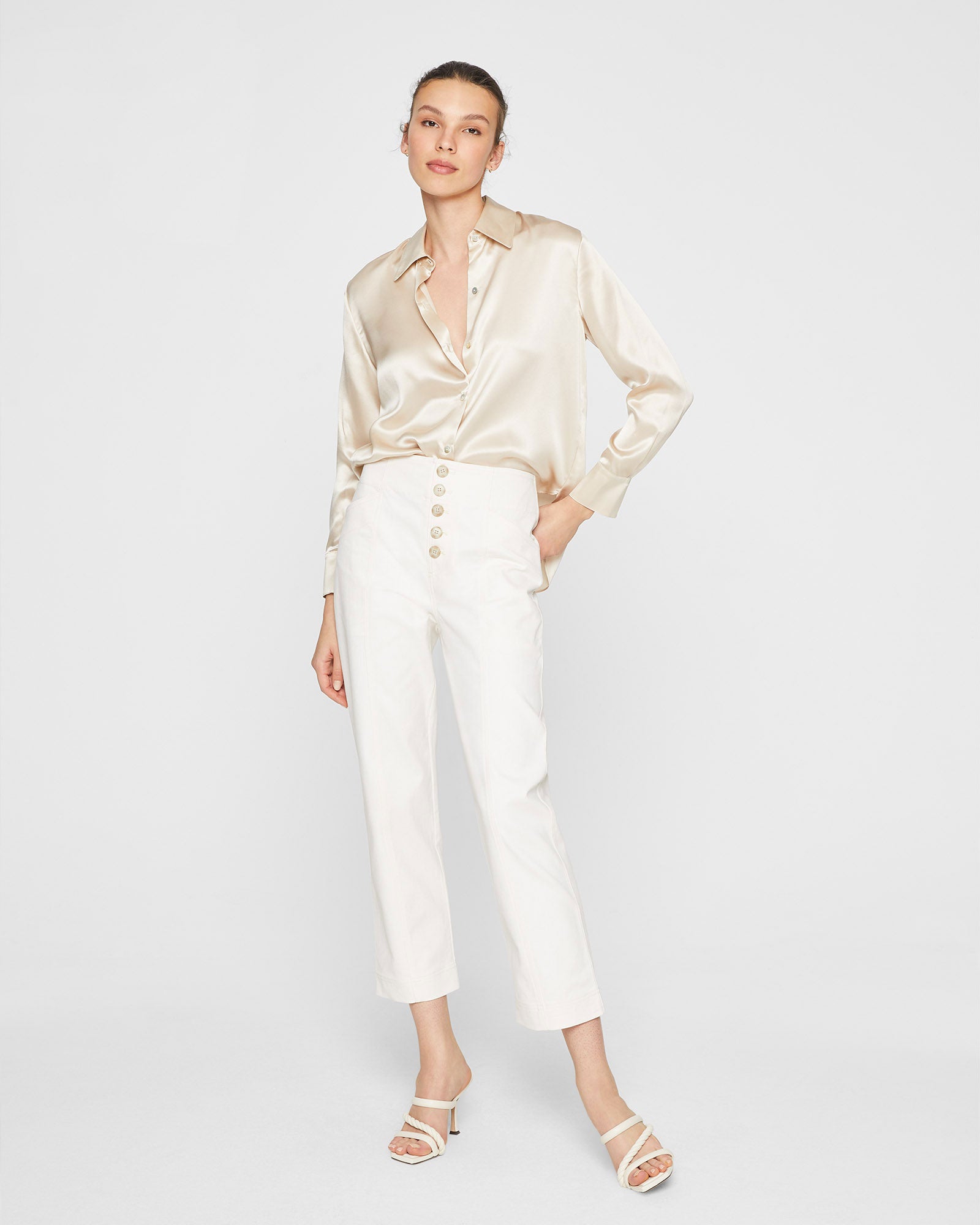 CLUB MONACO - Blouse boutonnée en soie charmeuse - Rose Pâle