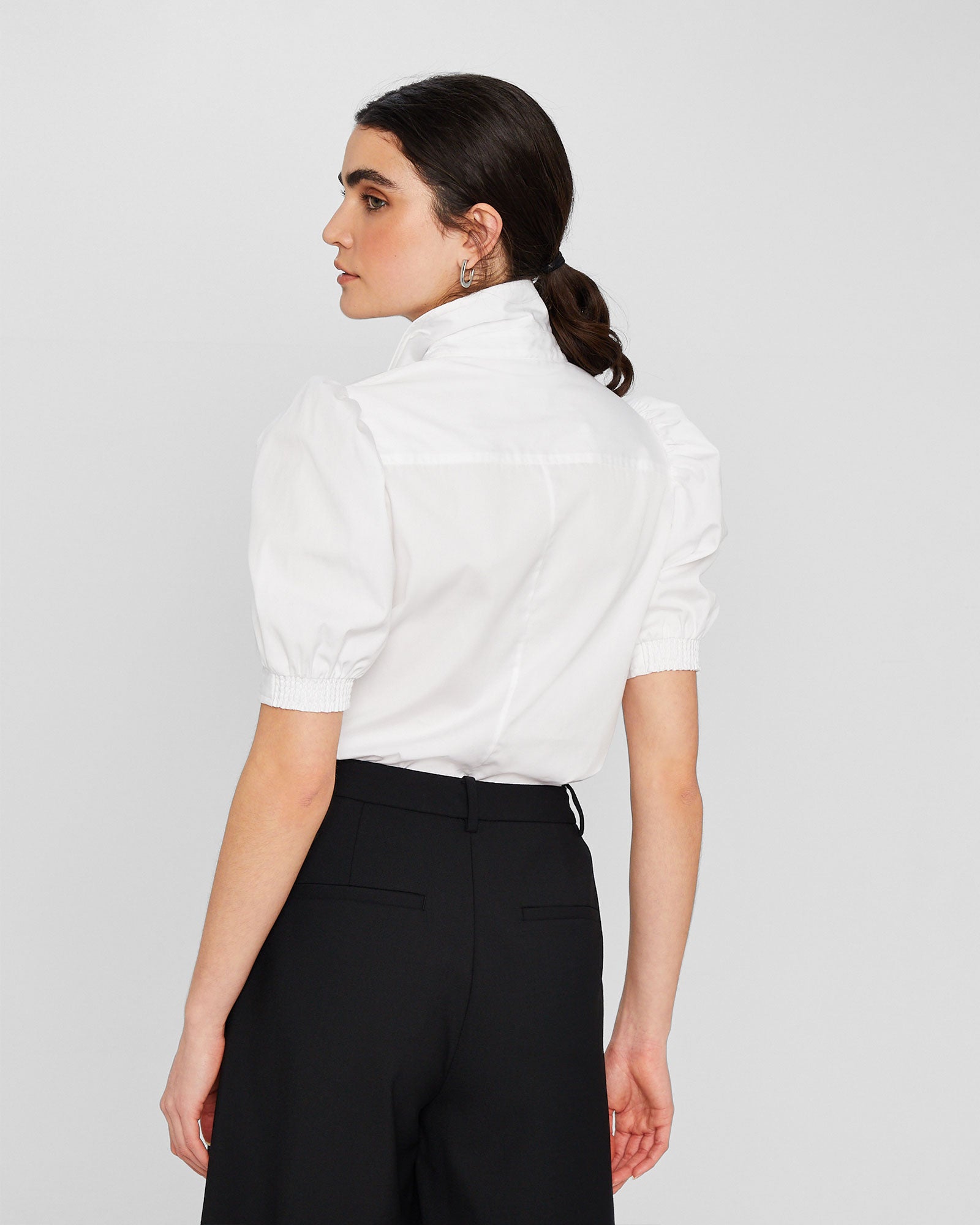 CLUB MONACO - Button Front Puff Sleeve Shirt - White