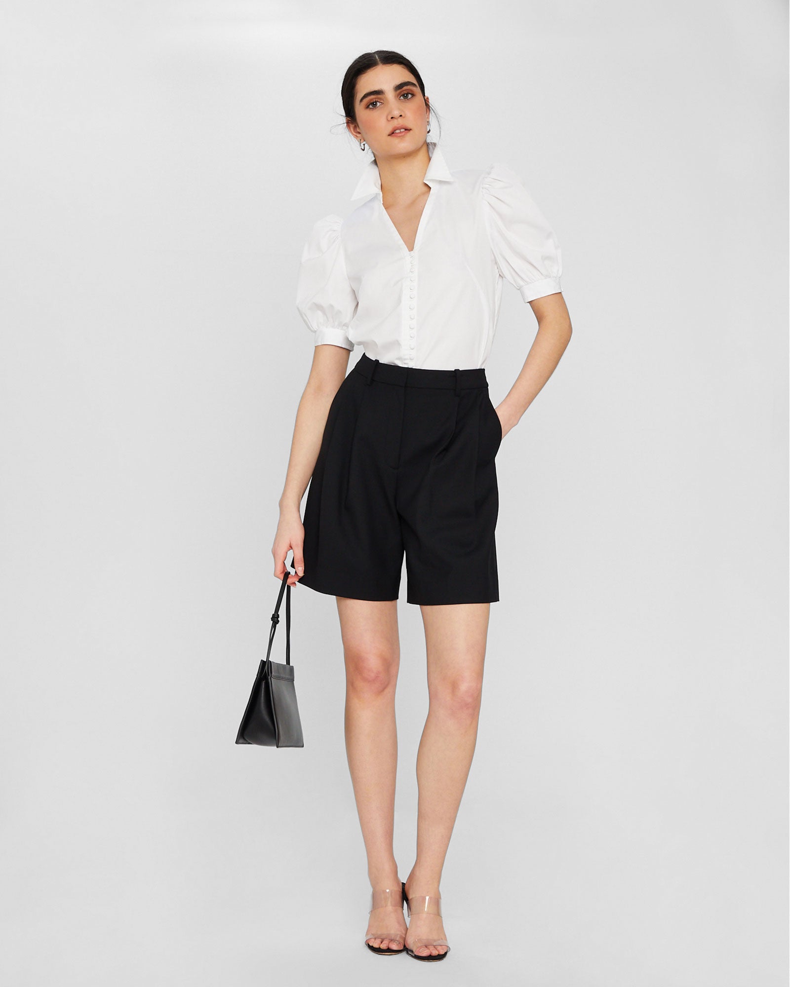CLUB MONACO - Button Front Puff Sleeve Shirt - White