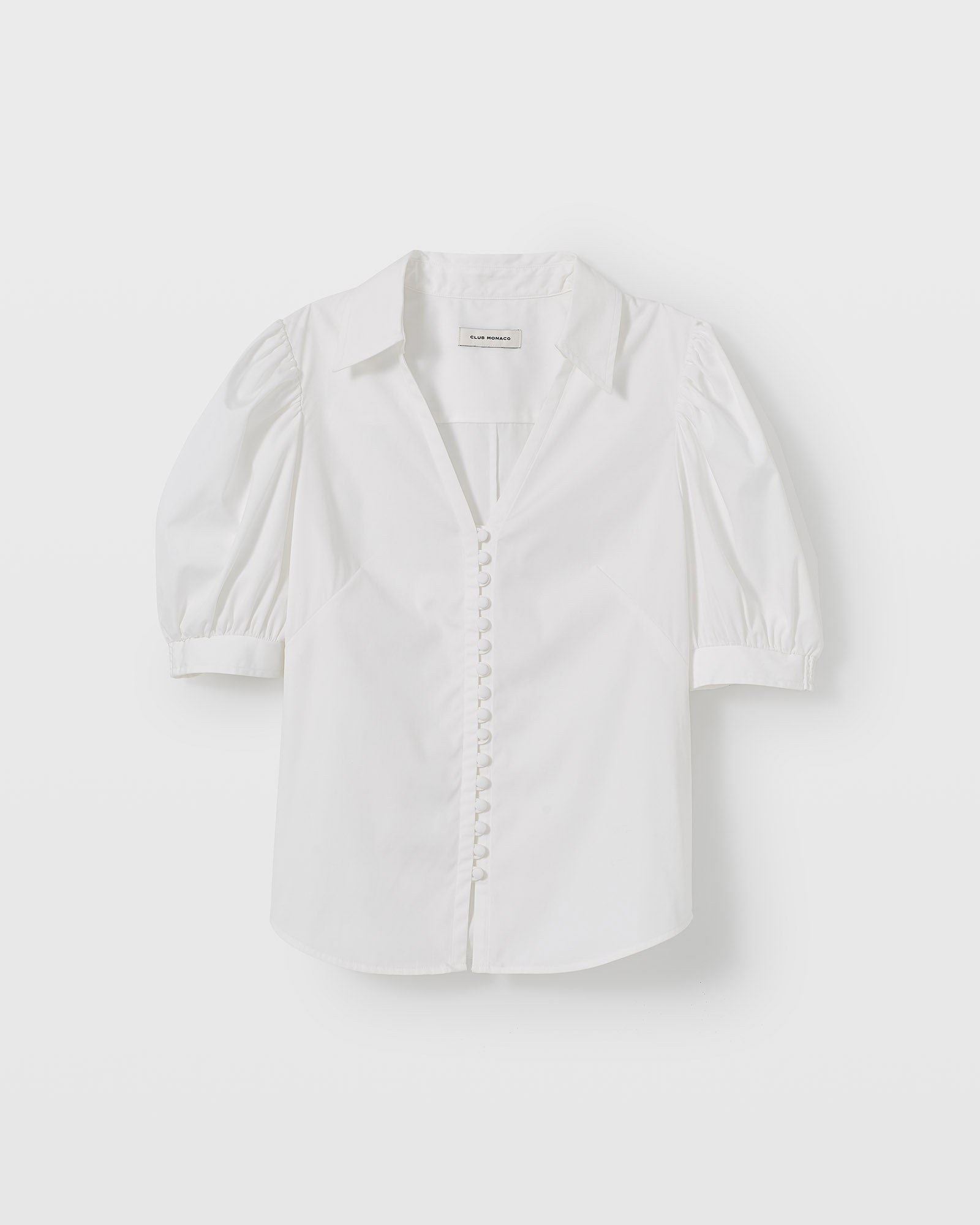 CLUB MONACO - Button Front Puff Sleeve Shirt - White