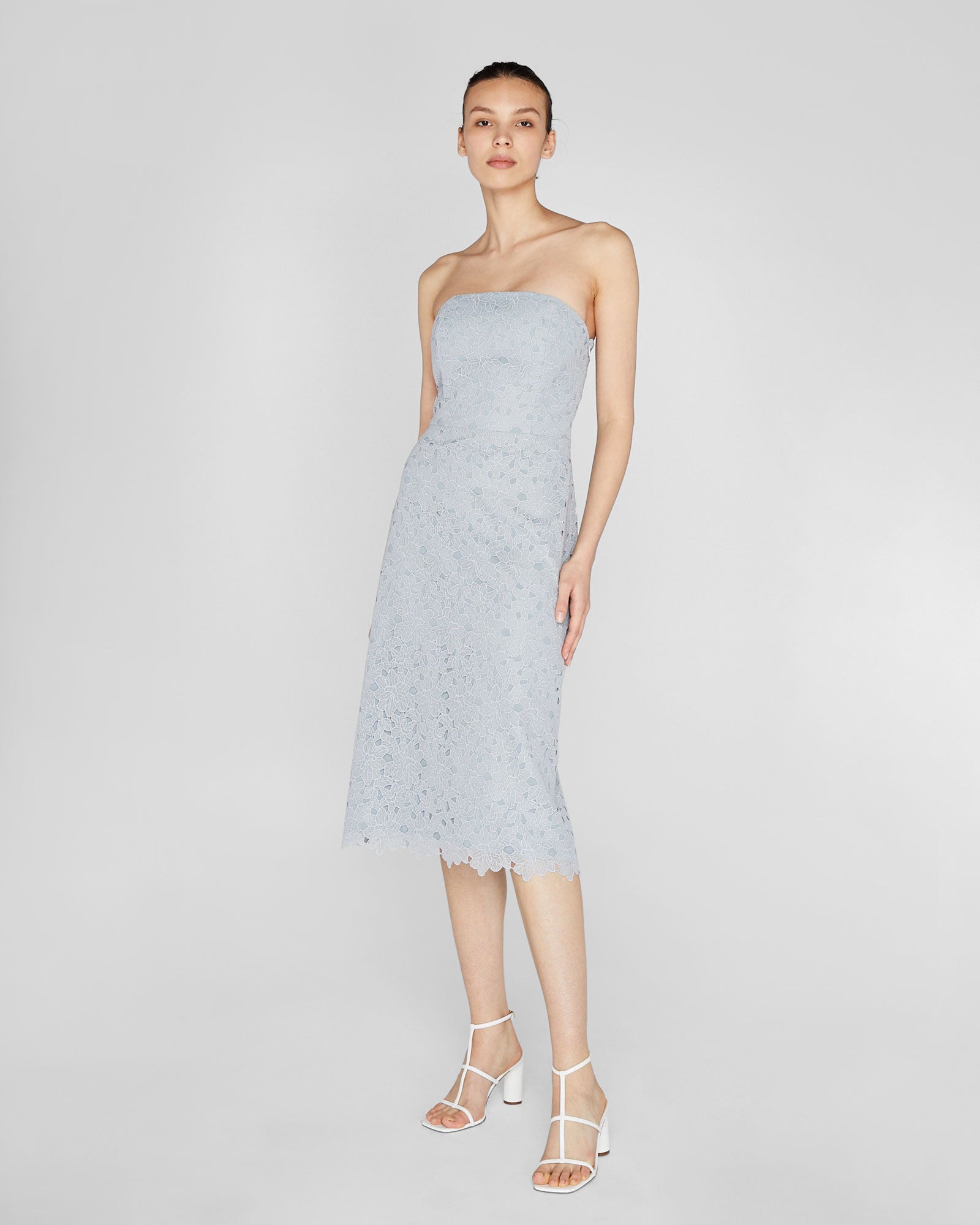 CLUB MONACO - Lace Strapless Dress - Cool Grey