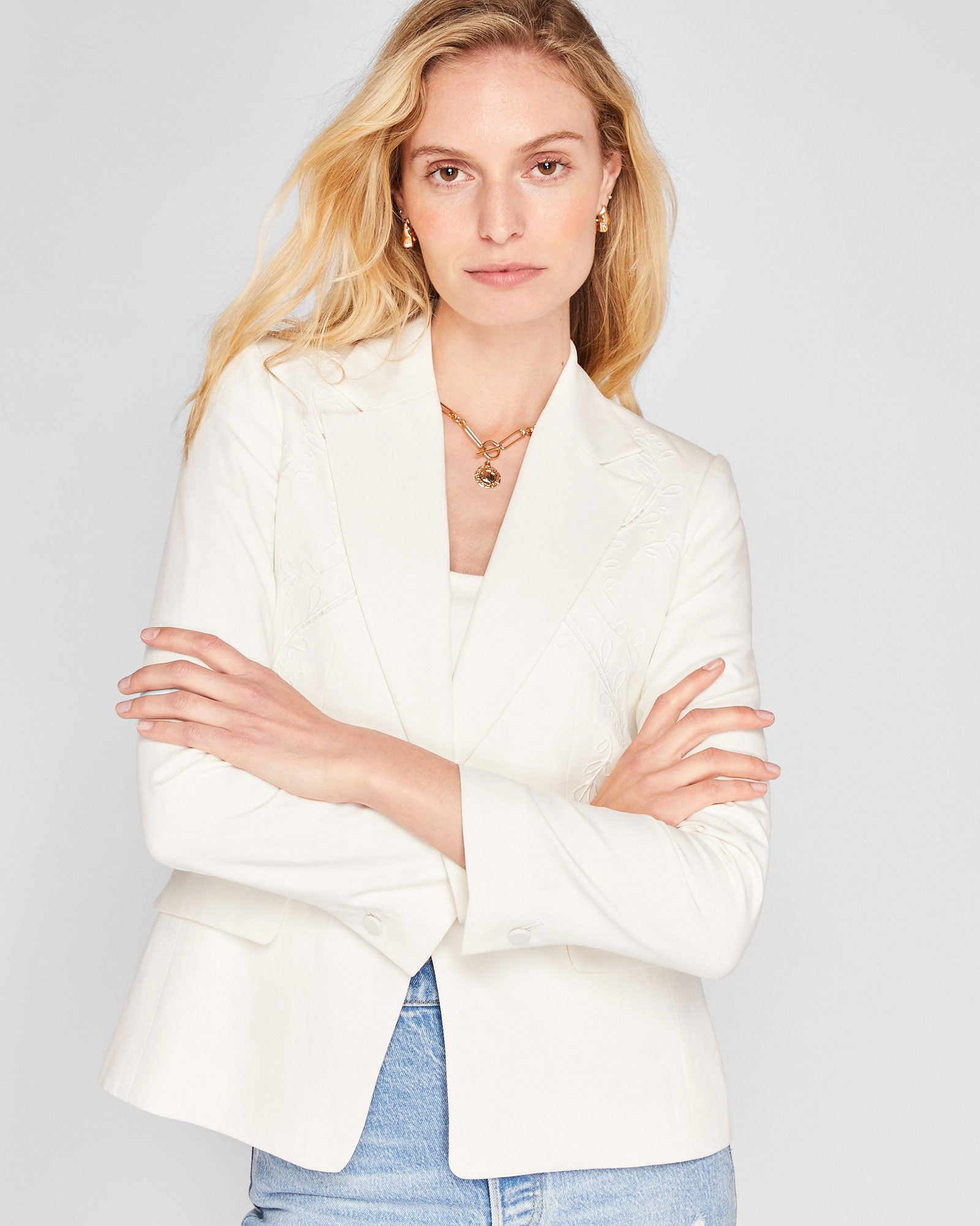 CLUB MONACO - Embroidered Eyelet Blazer - Blanc De Blanc