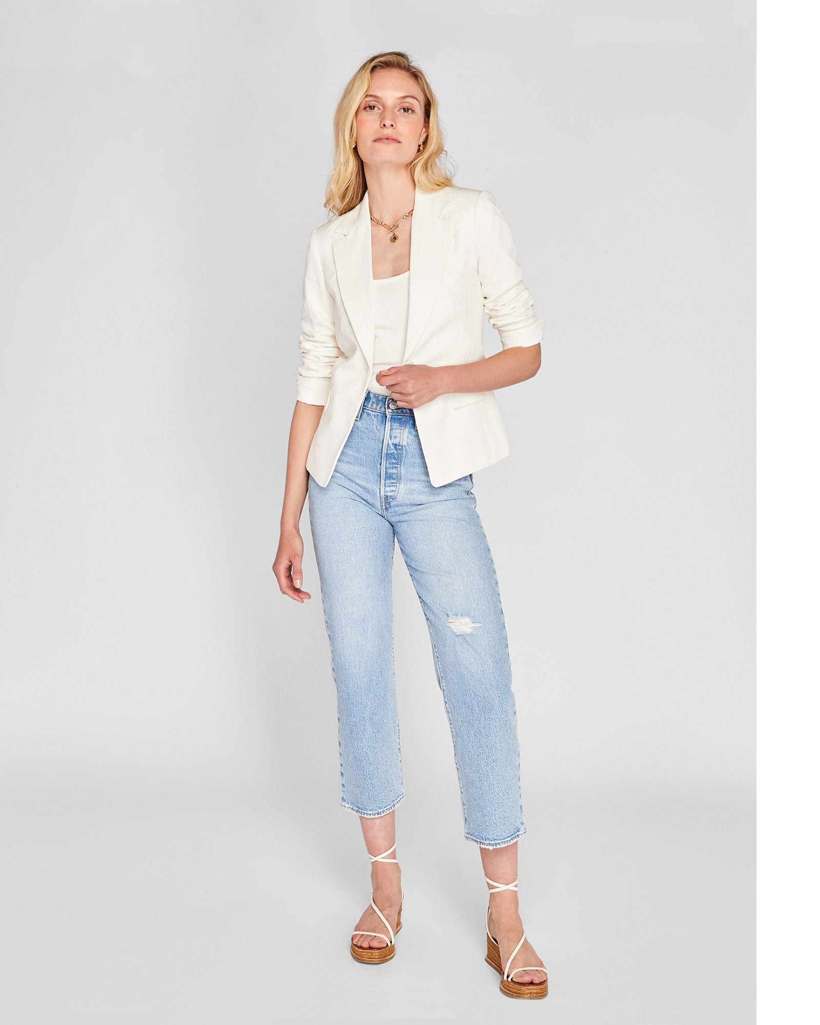 CLUB MONACO - Embroidered Eyelet Blazer - Blanc De Blanc