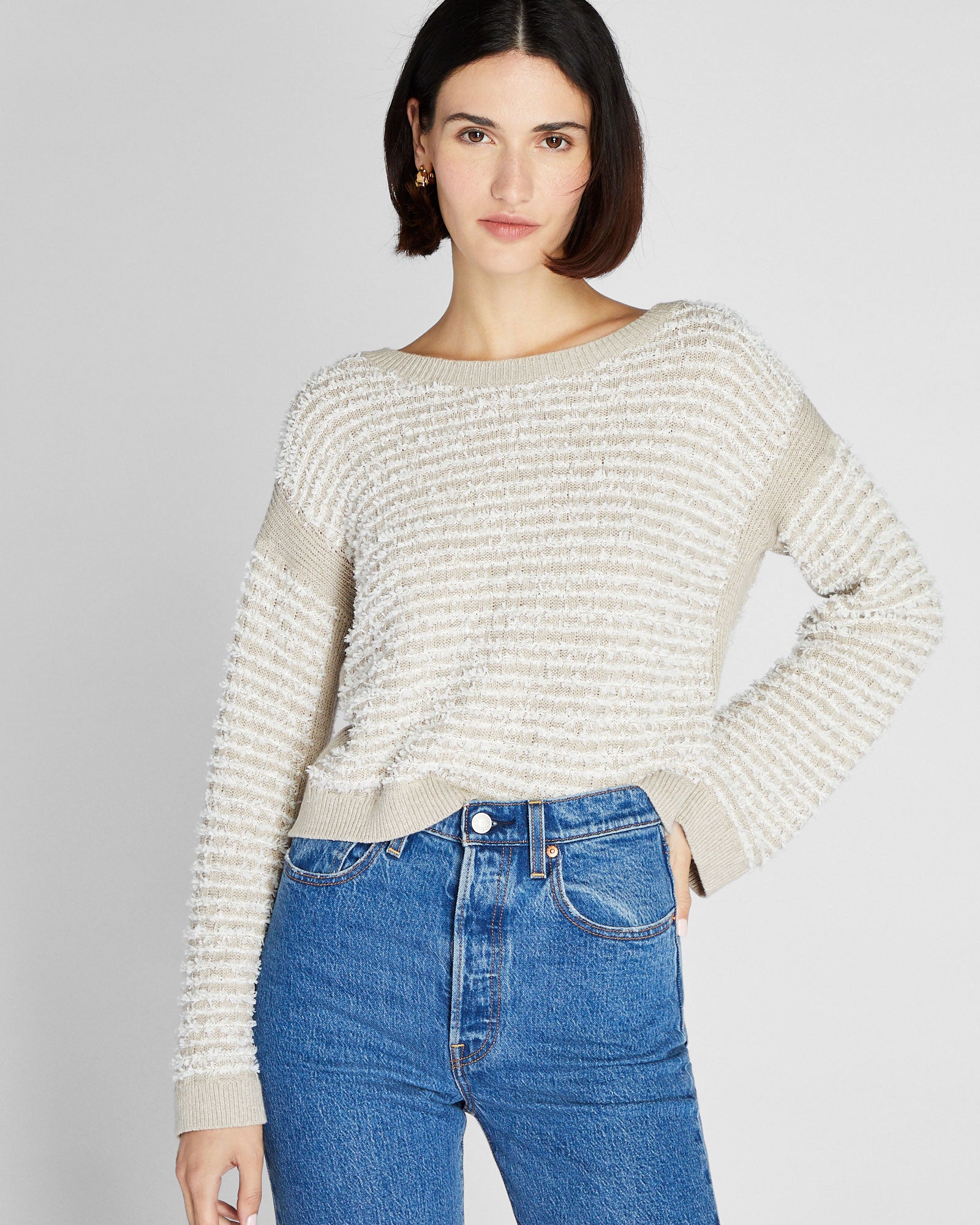 CLUB MONACO - Chandail rayé texturé - Taupe