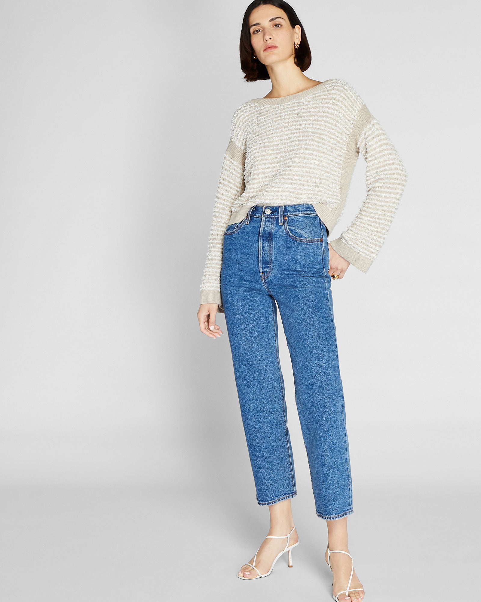 CLUB MONACO - Chandail rayé texturé - Taupe