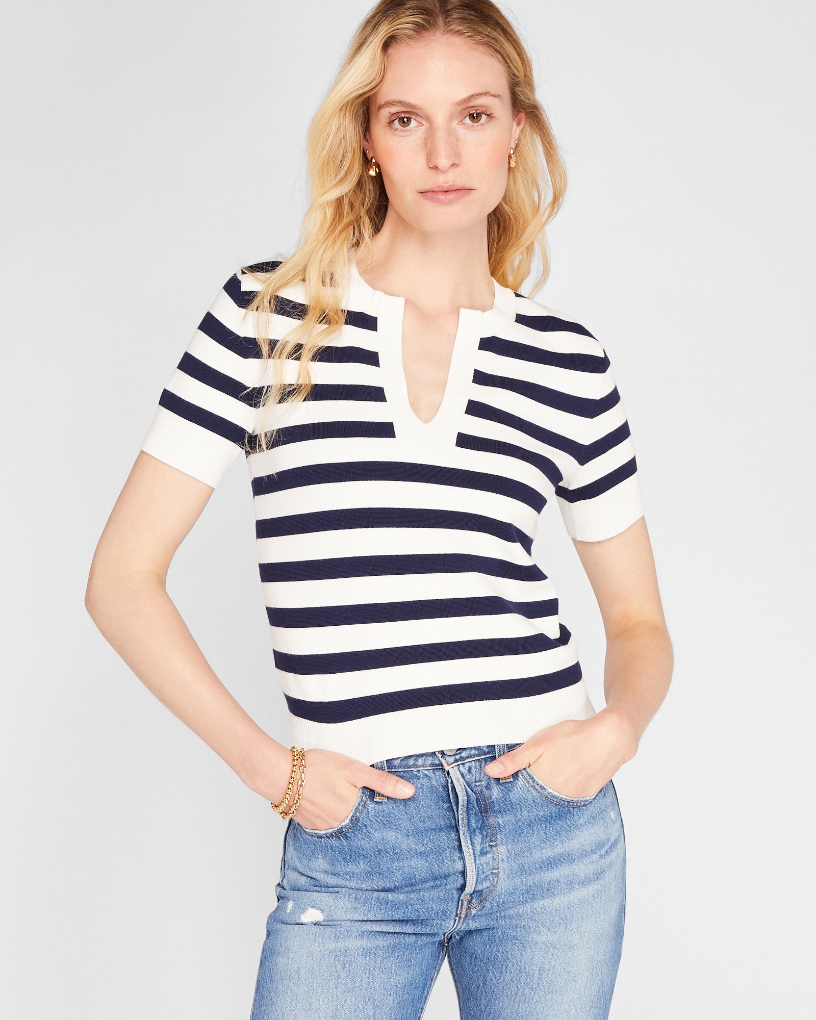 CLUB MONACO - Milano Stripe Short Sleeve Crewneck - White Base