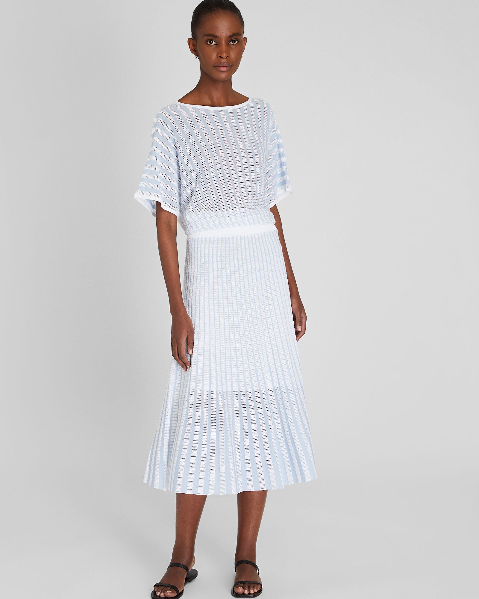 CLUB MONACO - Novelty Pointelle Stripe Skirt - Light Blue