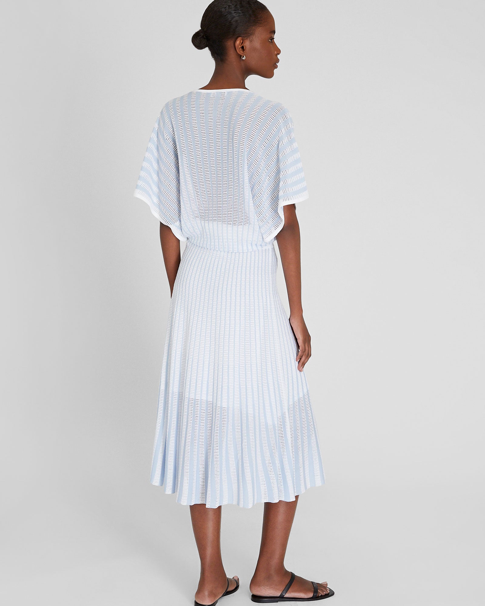CLUB MONACO - Novelty Pointelle Stripe Skirt - Light Blue