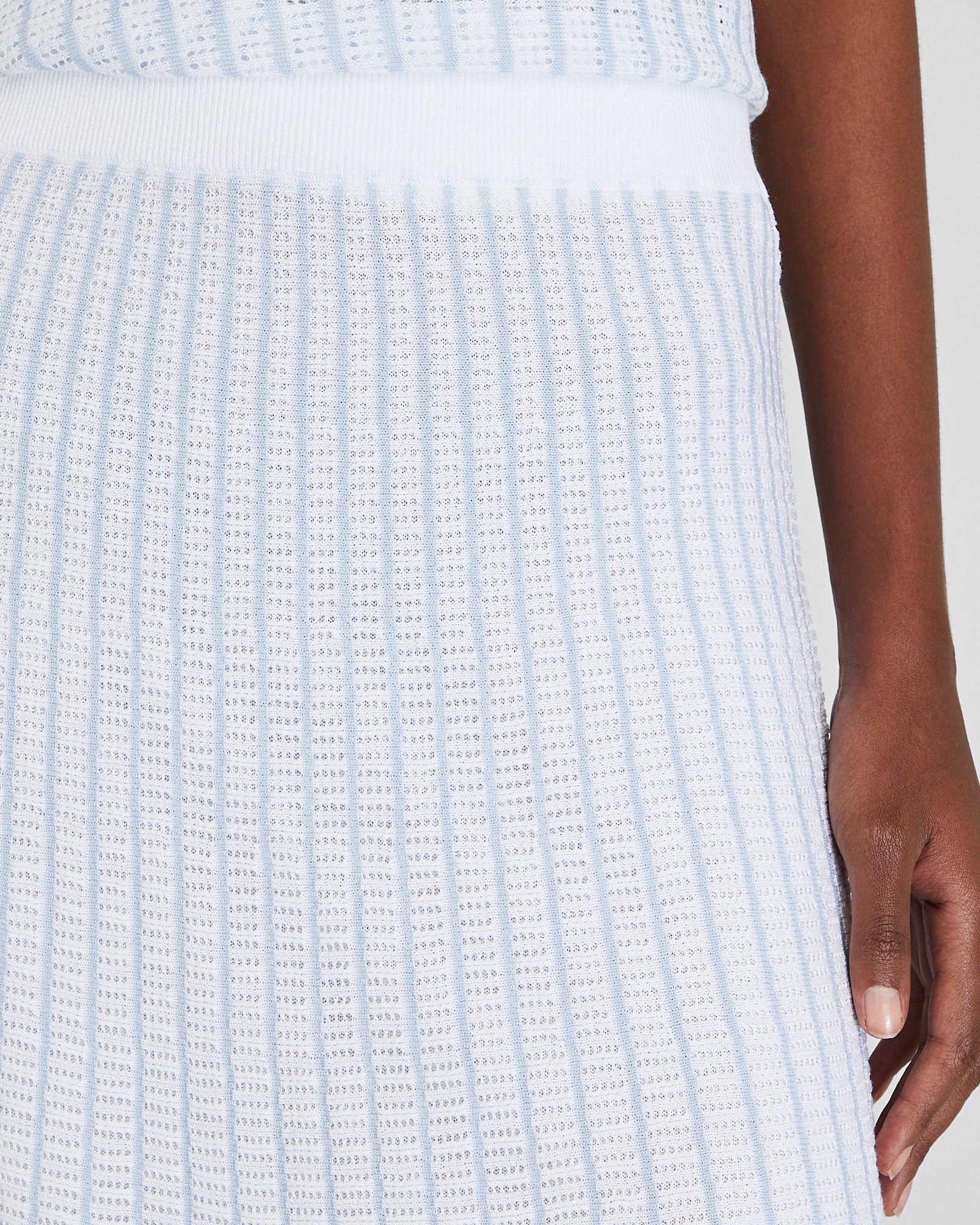 CLUB MONACO - Novelty Pointelle Stripe Skirt - Light Blue