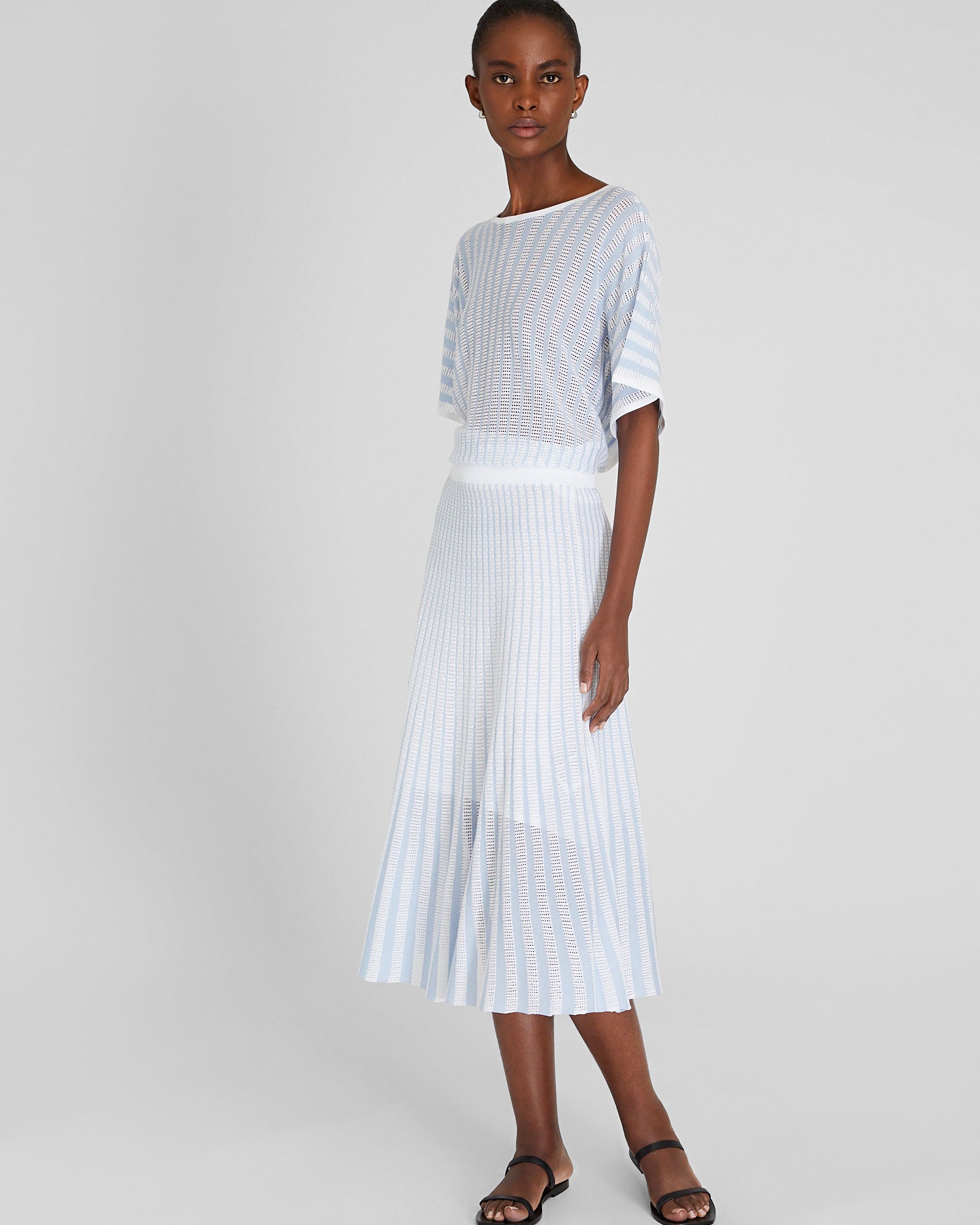 CLUB MONACO - Novelty Pointelle Stripe Skirt - Light Blue