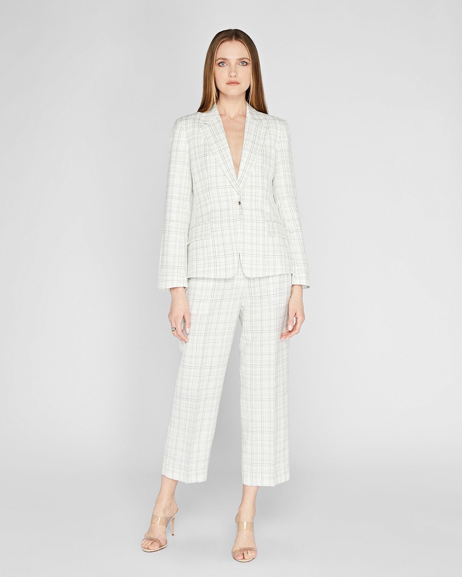 CLUB MONACO - Plaid Signature Linen Blend Pant - White
