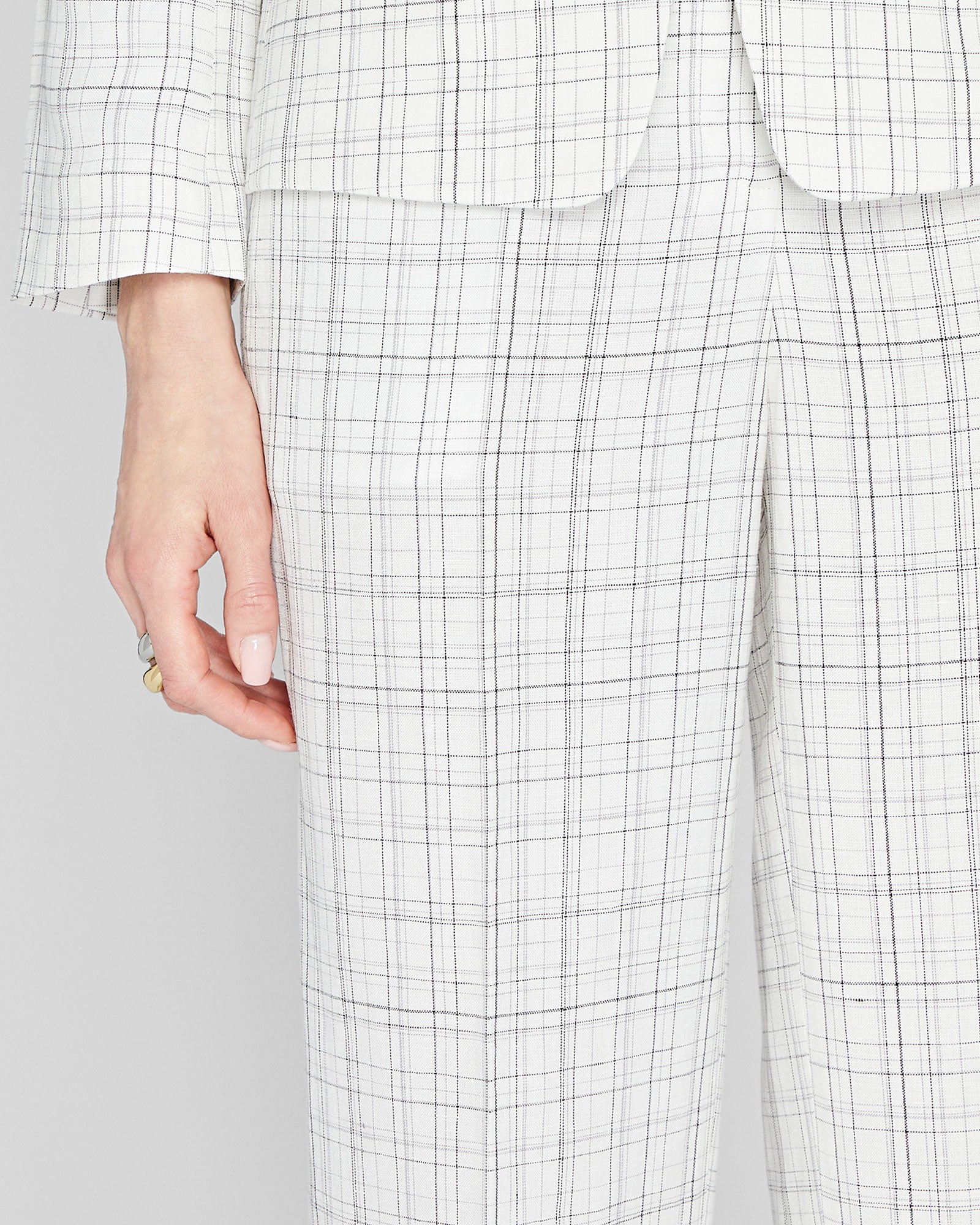 CLUB MONACO - Plaid Signature Linen Blend Pant - White